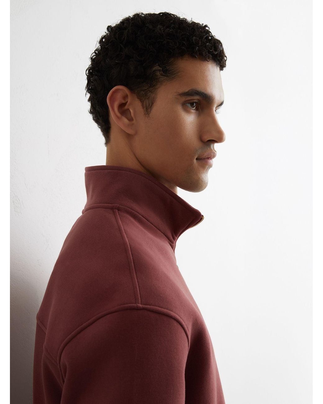 Reiss Brown Cotton-Blend Washed Half-Zip Sweatshirt for men