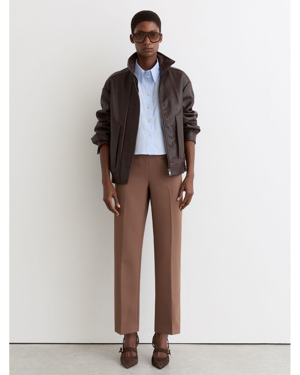 Reiss Brown Suede Buckle-Strap Court Shoes