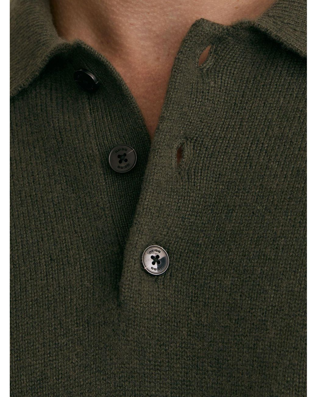 Reiss Green Cashmere Half-Button Polo Shirt for men