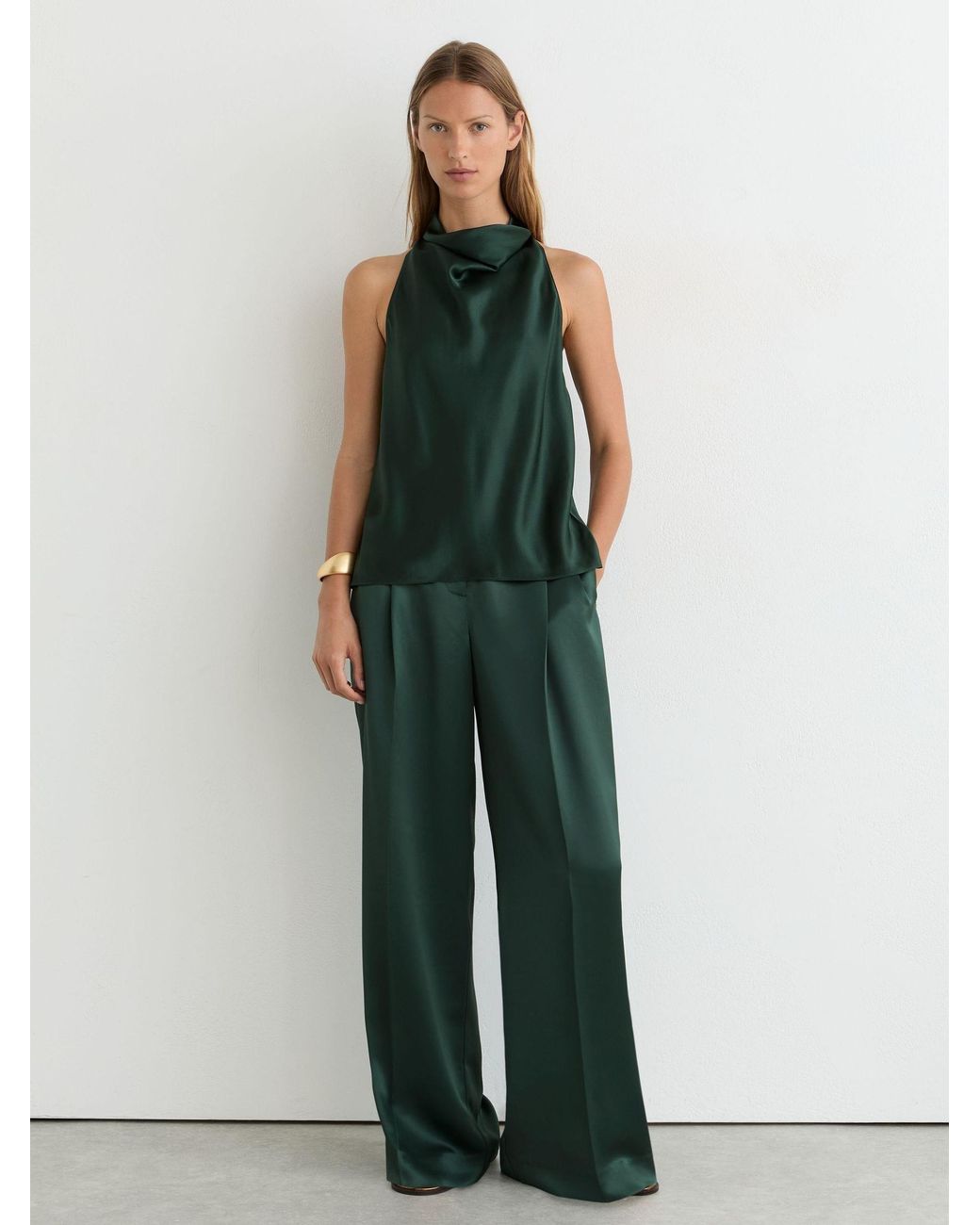 Reiss Black Kory - Teal Green Silk Cowl-neck Sleeveless Top, Us 10