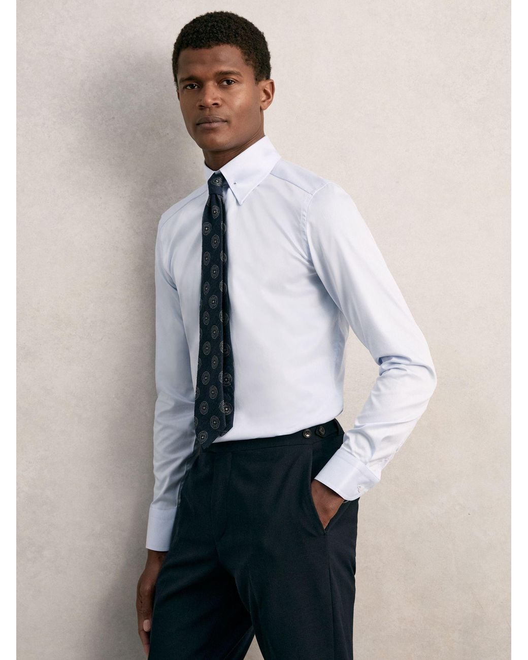 Reiss Blue Slim Fit Cotton Pin Collar Shirt for men