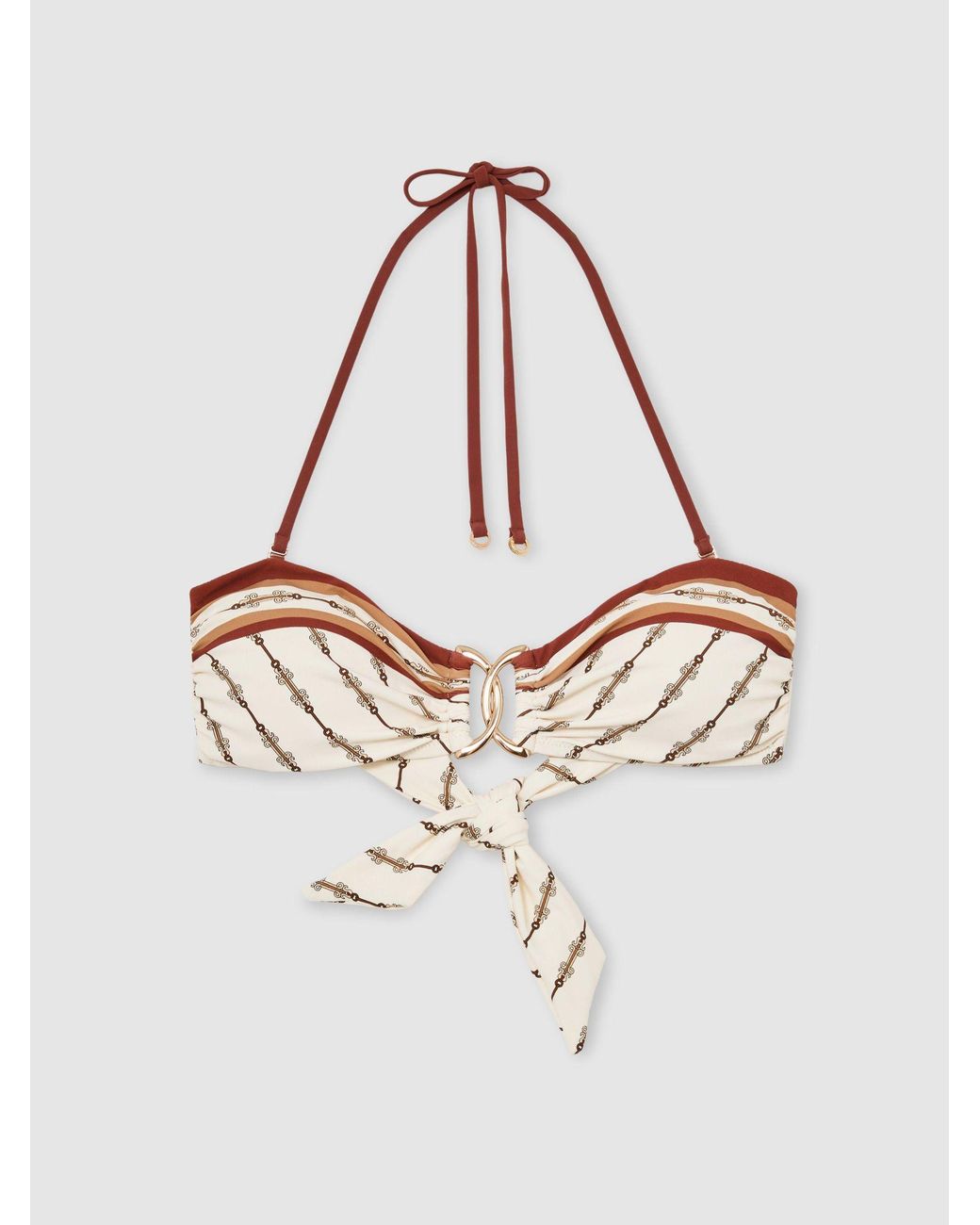 Reiss White Chain-Print Bandeau Halterneck Bikini Top