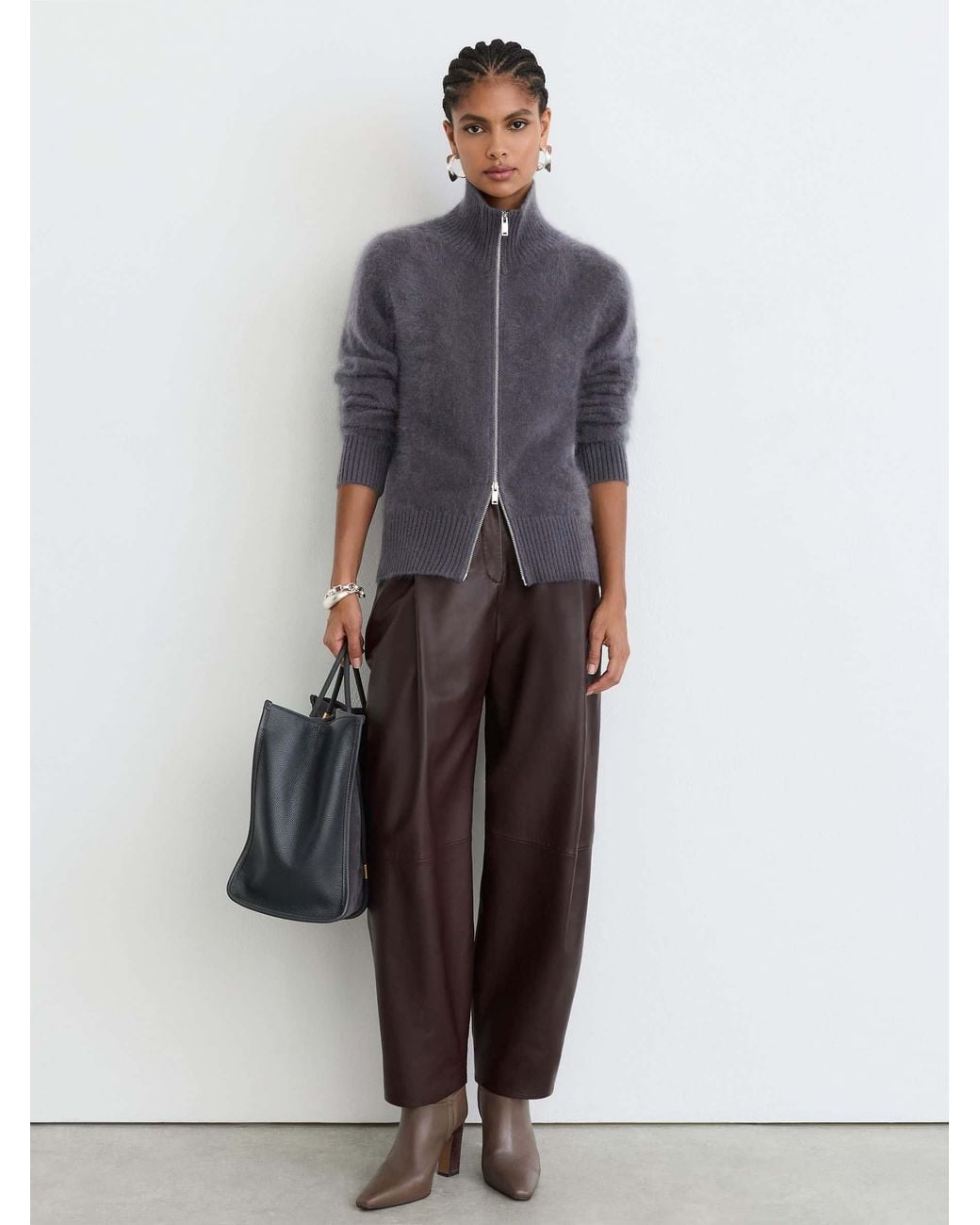Reiss Blue Brushed Cashmere Zip-Through Cardigan