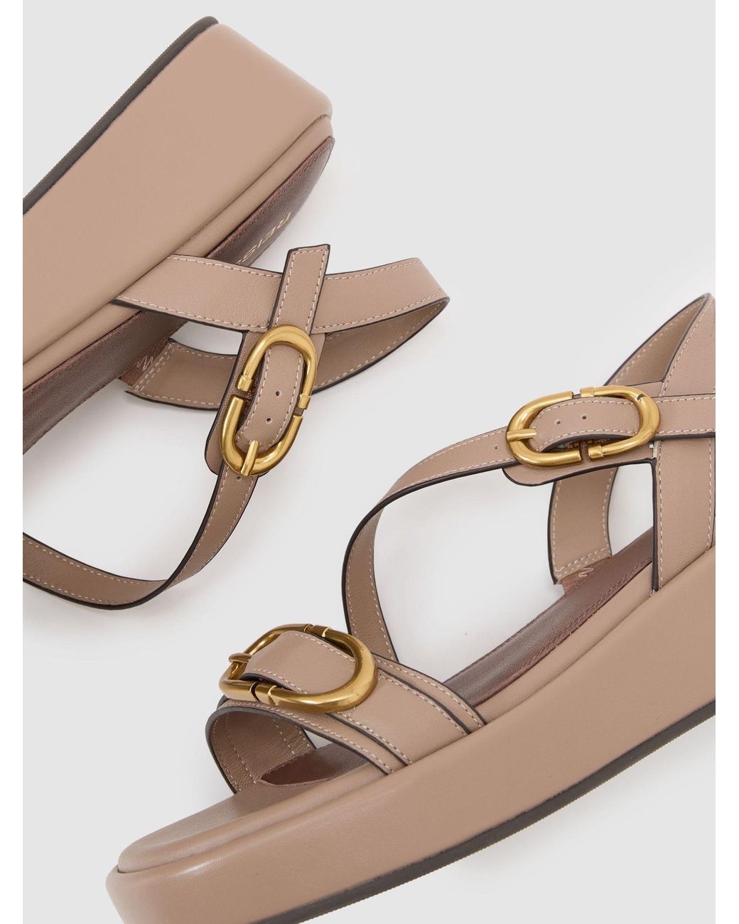 Reiss Gray Leather Double Buckle Flatform Sandals