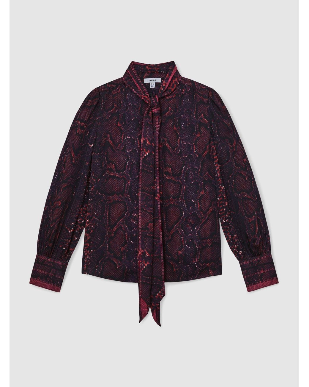 Reiss Blue Snake-Print Tie-Neck Blouse