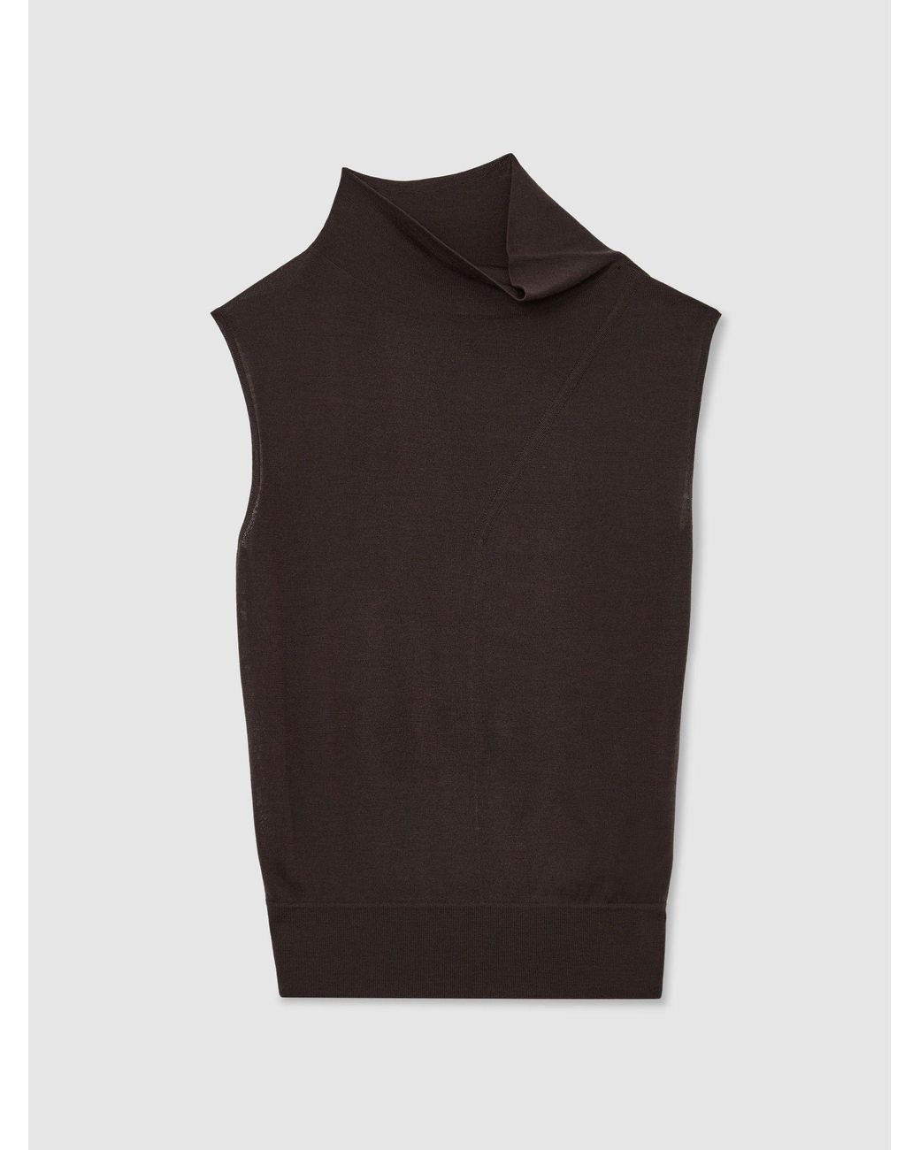 Reiss Multicolor Honey - Chocolate Brown Ultra-soft Merino Wool Funnel-neck Vest, Xl (us 16-18)