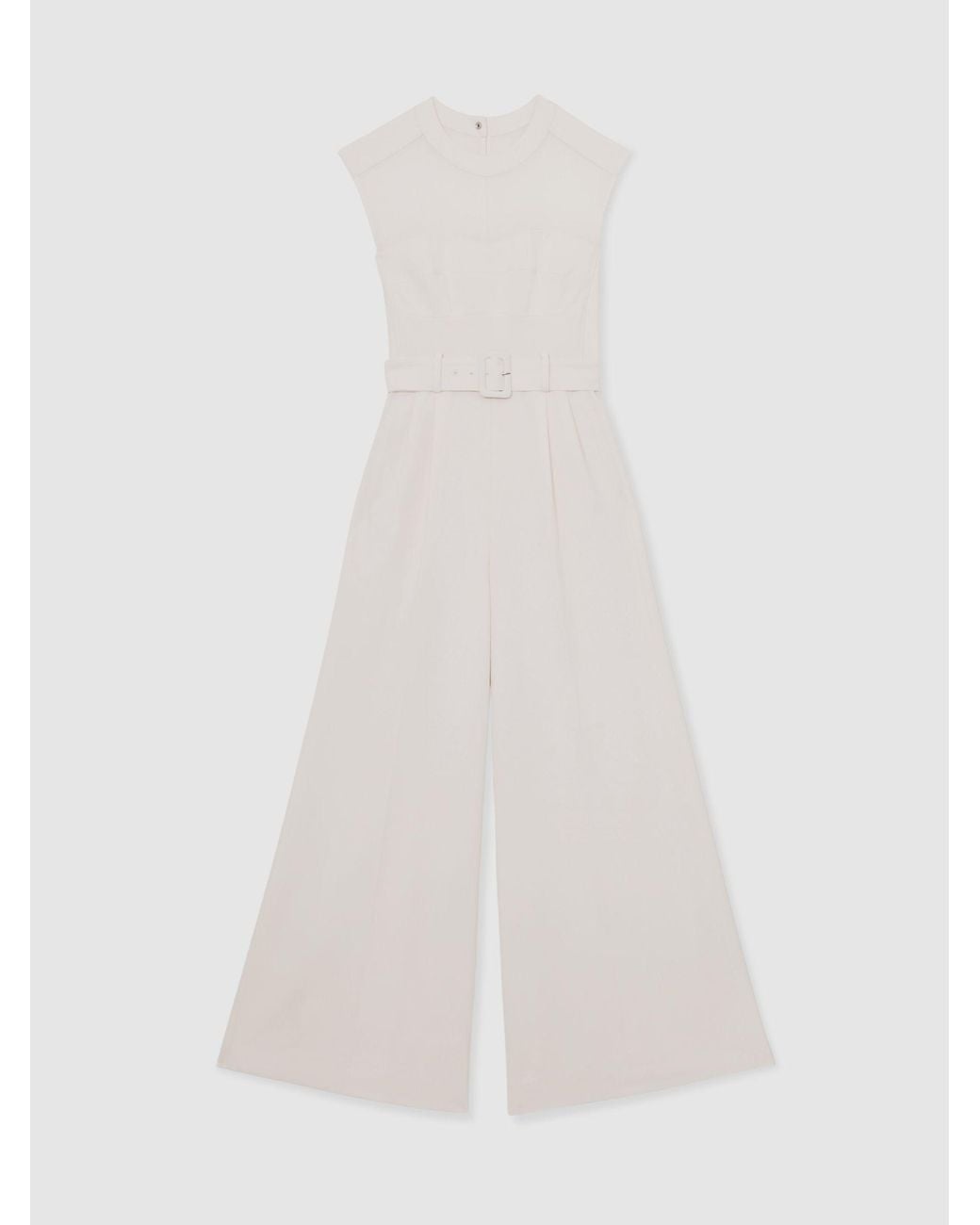 Reiss Natural Sheer-Panel Wide-Leg Belted Jumpsuit
