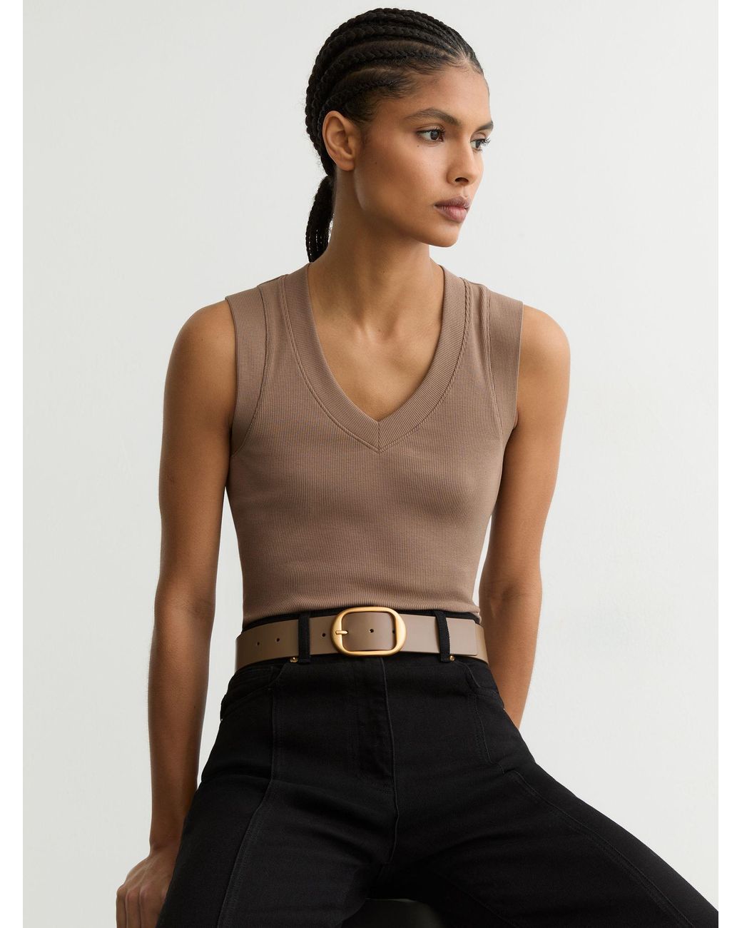 Reiss White Leather Oval-Buckle Belt