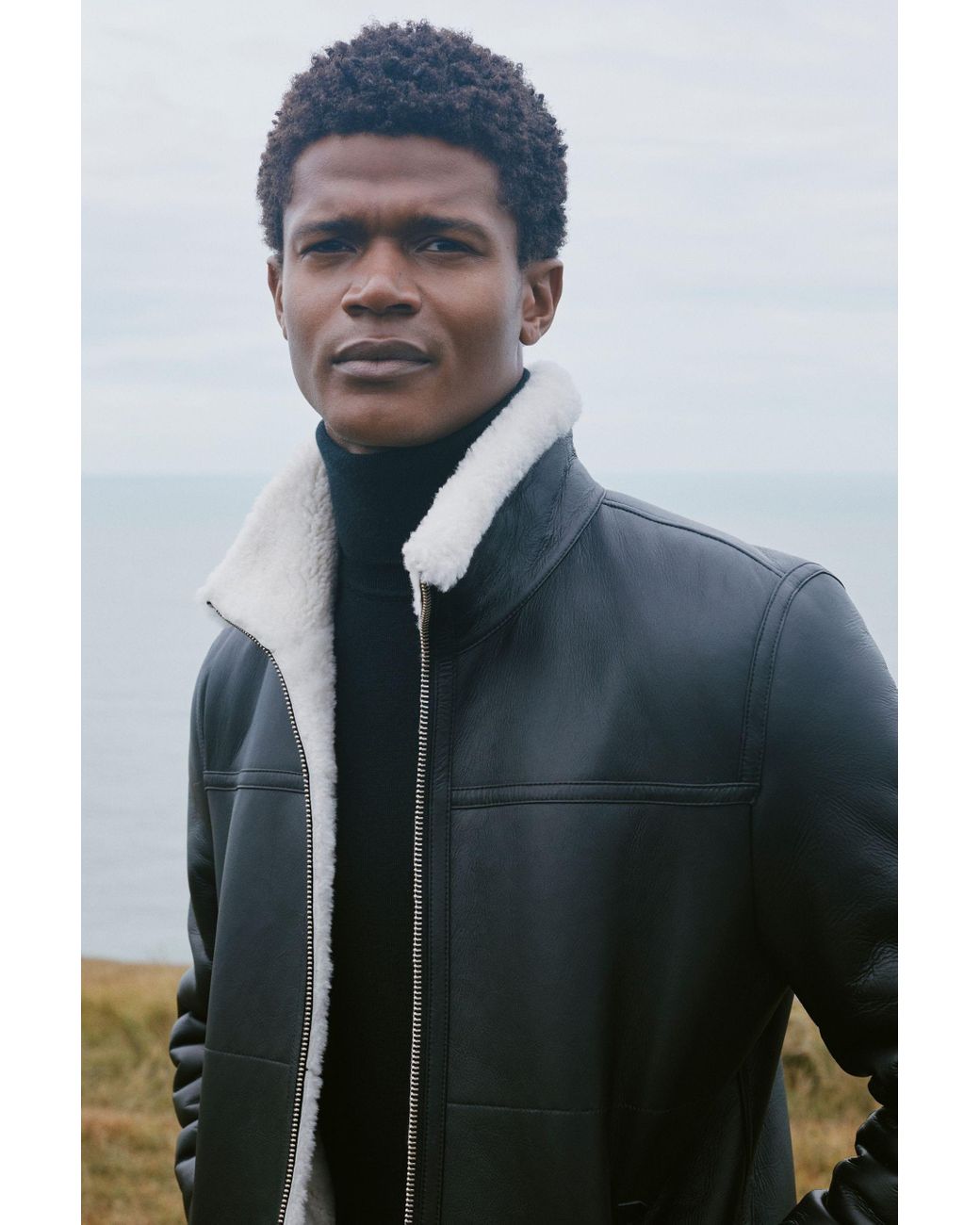Reiss Brankos - Black Leather Sheepskin Jacket, L for Men | Lyst UK