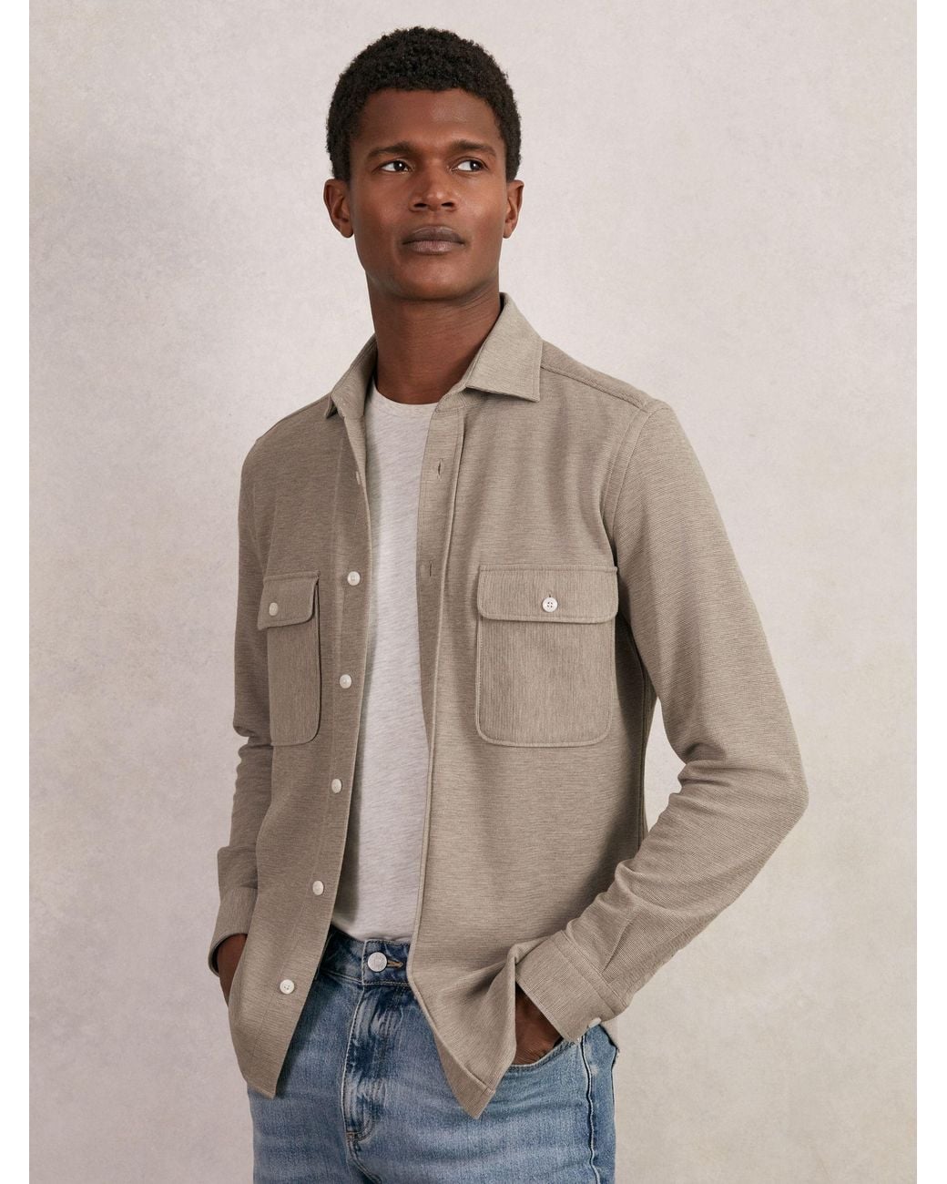 Reiss Natural Textured Twin Pocket Cotton Blend Overshirt for men