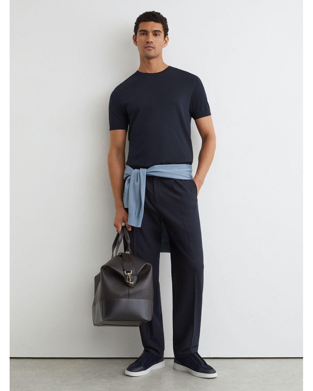 Reiss Blue Cotton- Crew-Neck Modern-Fit T-Shirt for men