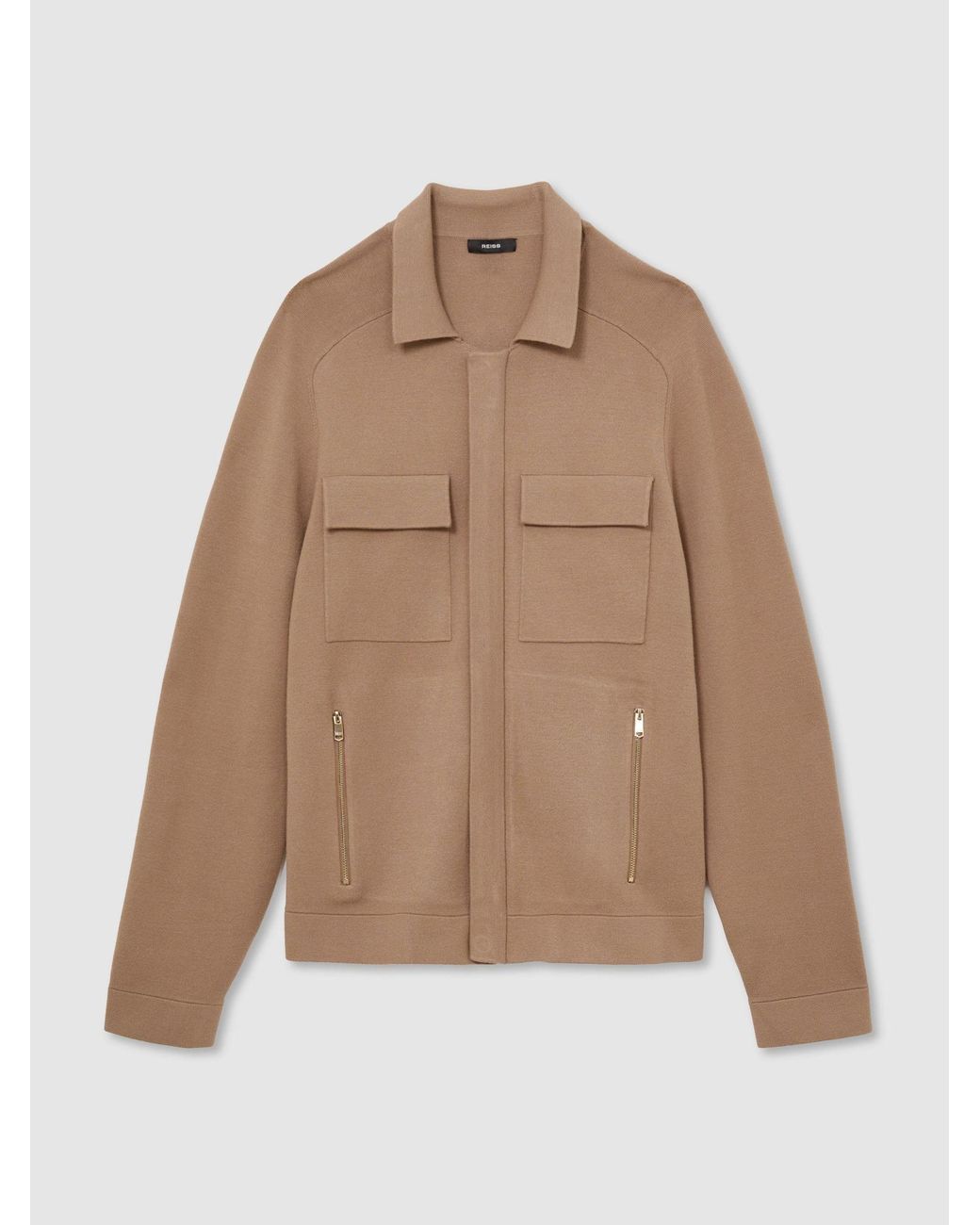 Reiss Natural Twin-Pocket Concealed-Placket Knitted Jacket for men