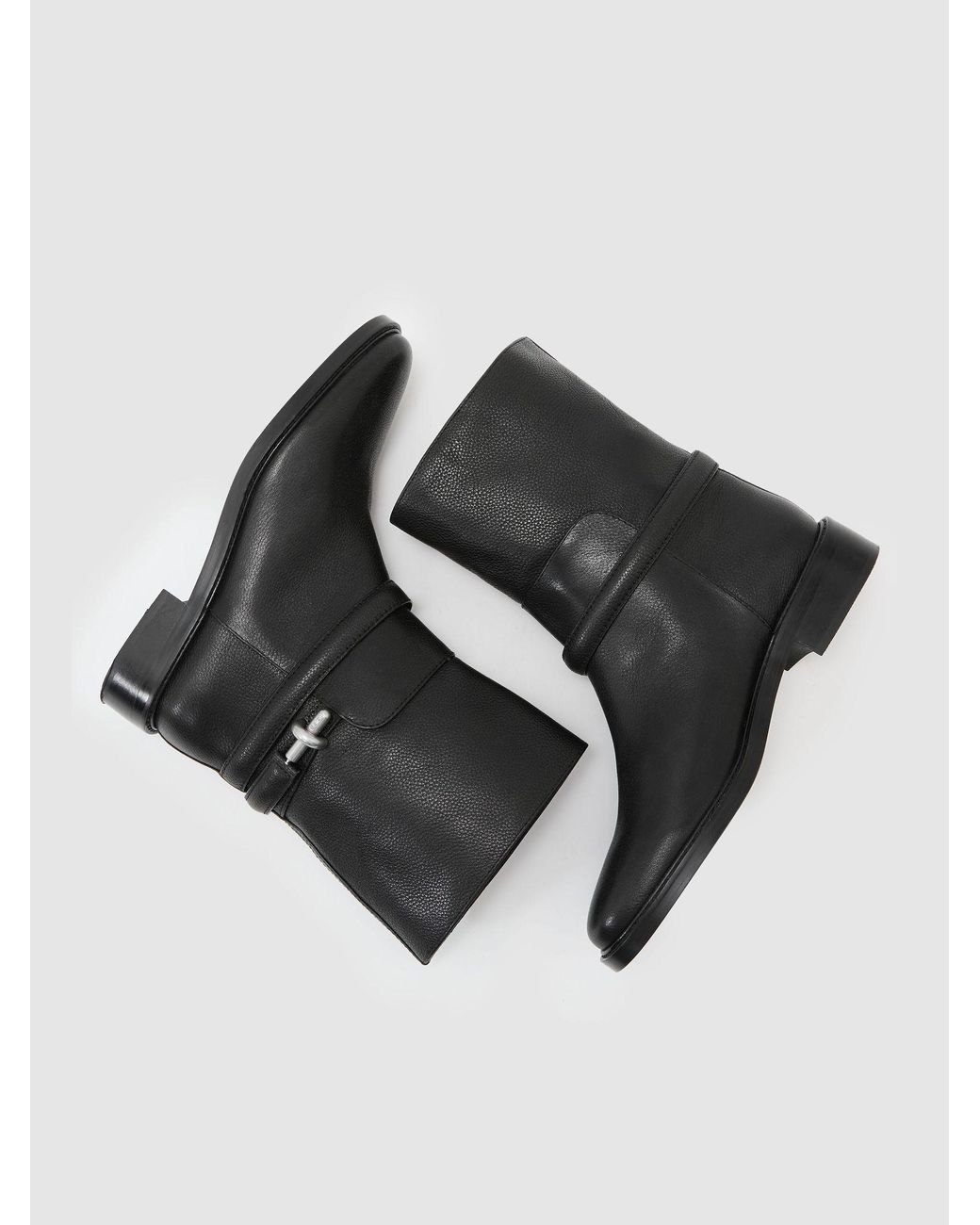 Reiss Black Leather Turnlock-Hardware Biker Ankle Boots