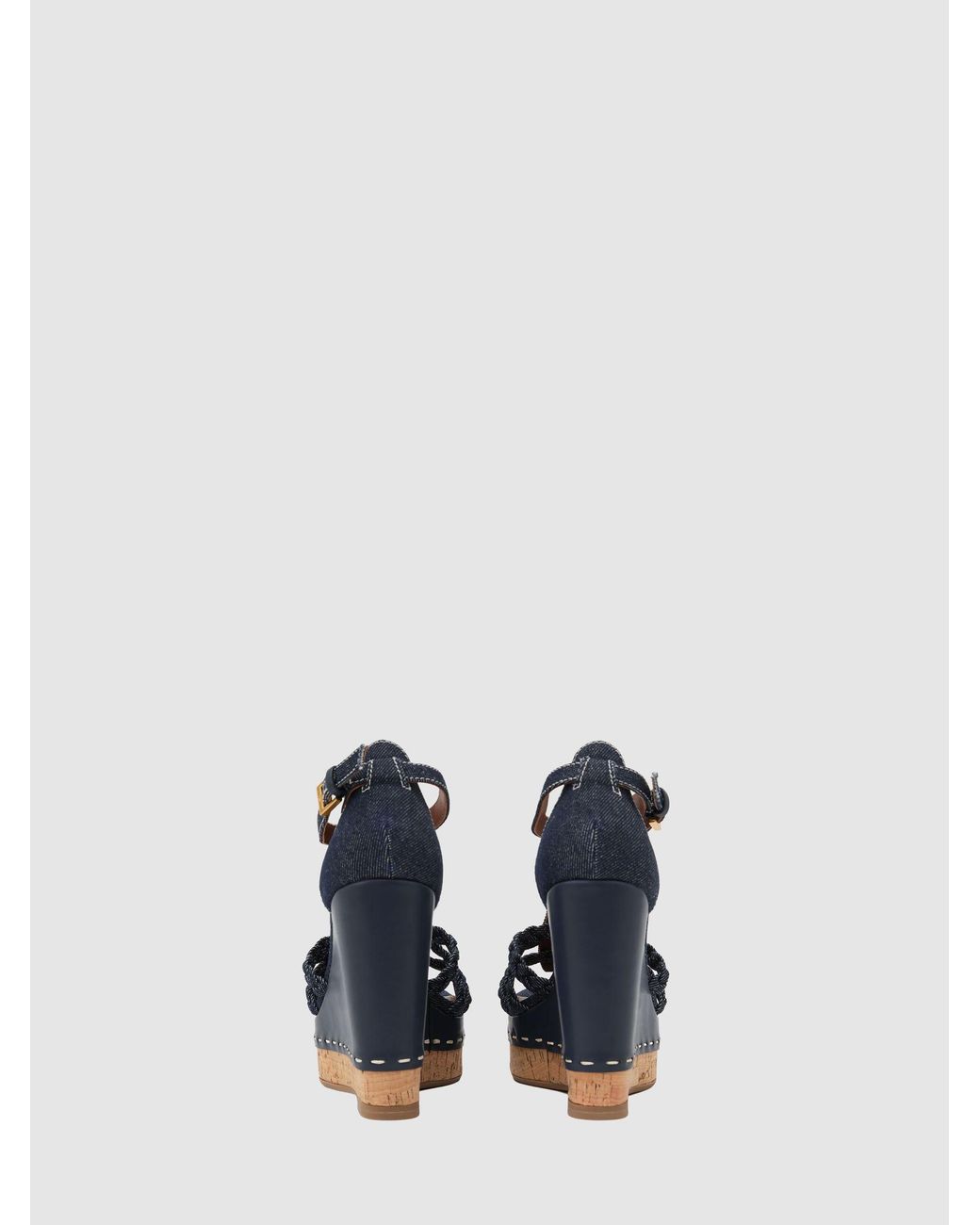 Reiss Blue Denim Plaited-Strap Wedge Sandals