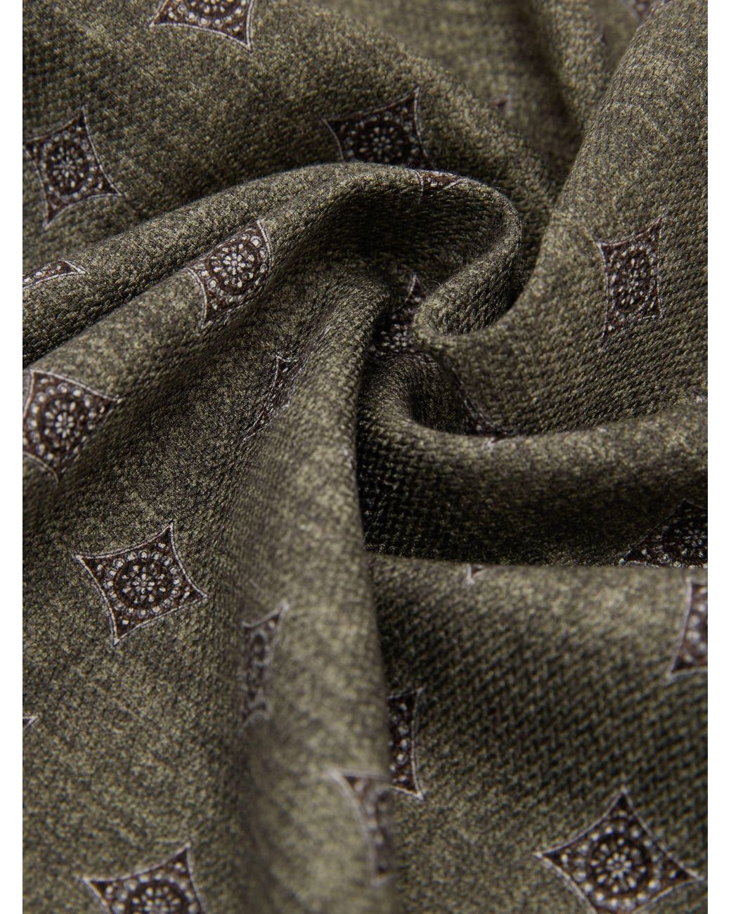 Reiss Natural Corrado - Dark Sage Green Silk Diamond Medallion-print Pocket Square, One for men