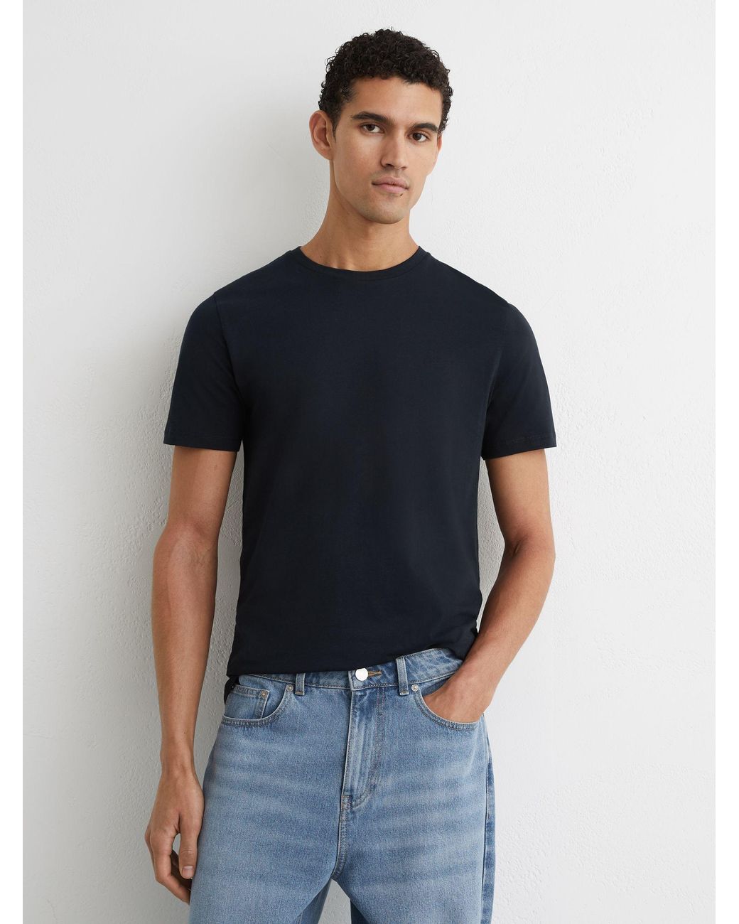 Reiss Blue Bless - Navy Marl Cotton-blend Tailored-fit T-shirt, Xl for men
