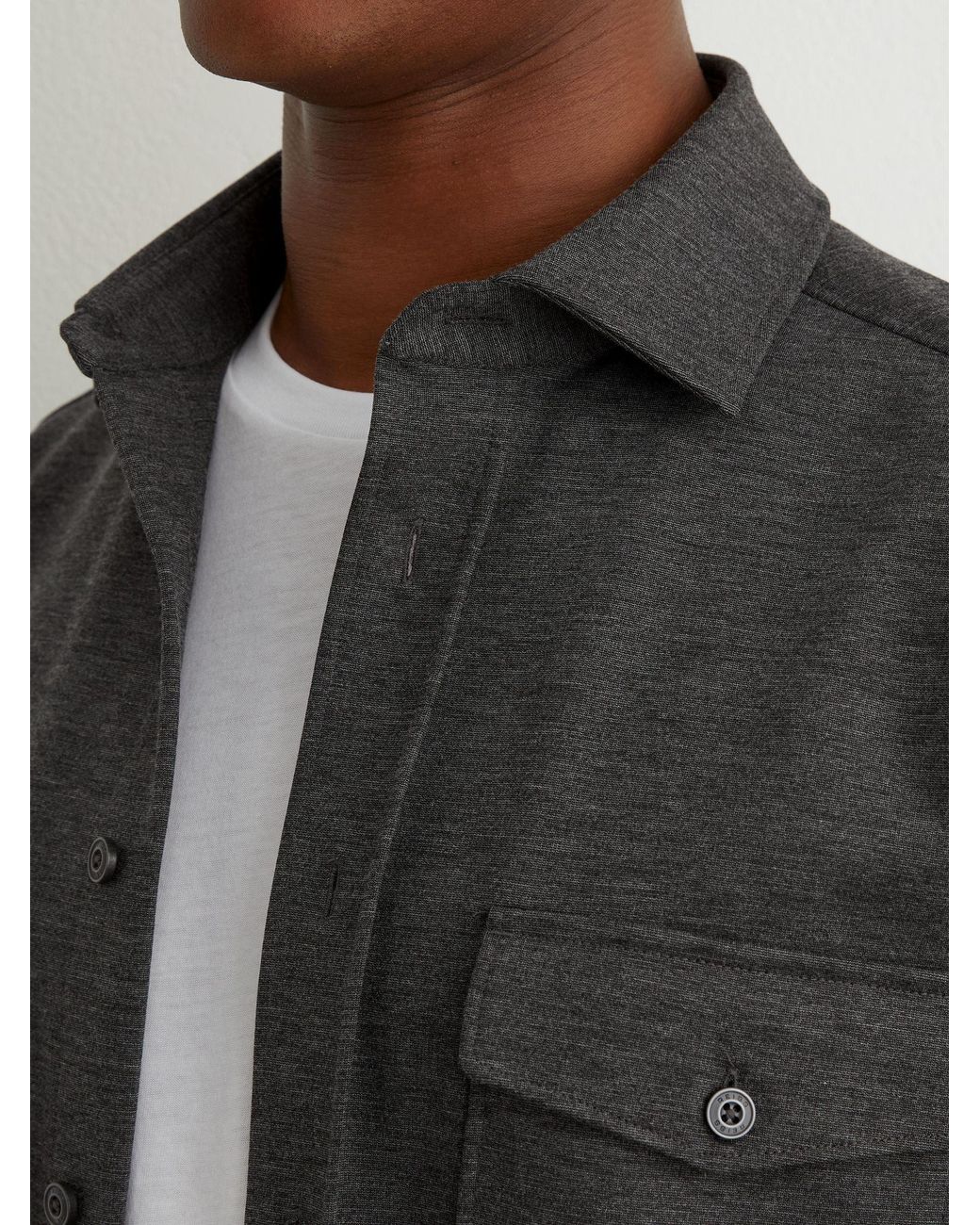 Reiss Gray Twin-Pocket Button-Through Overshirt for men