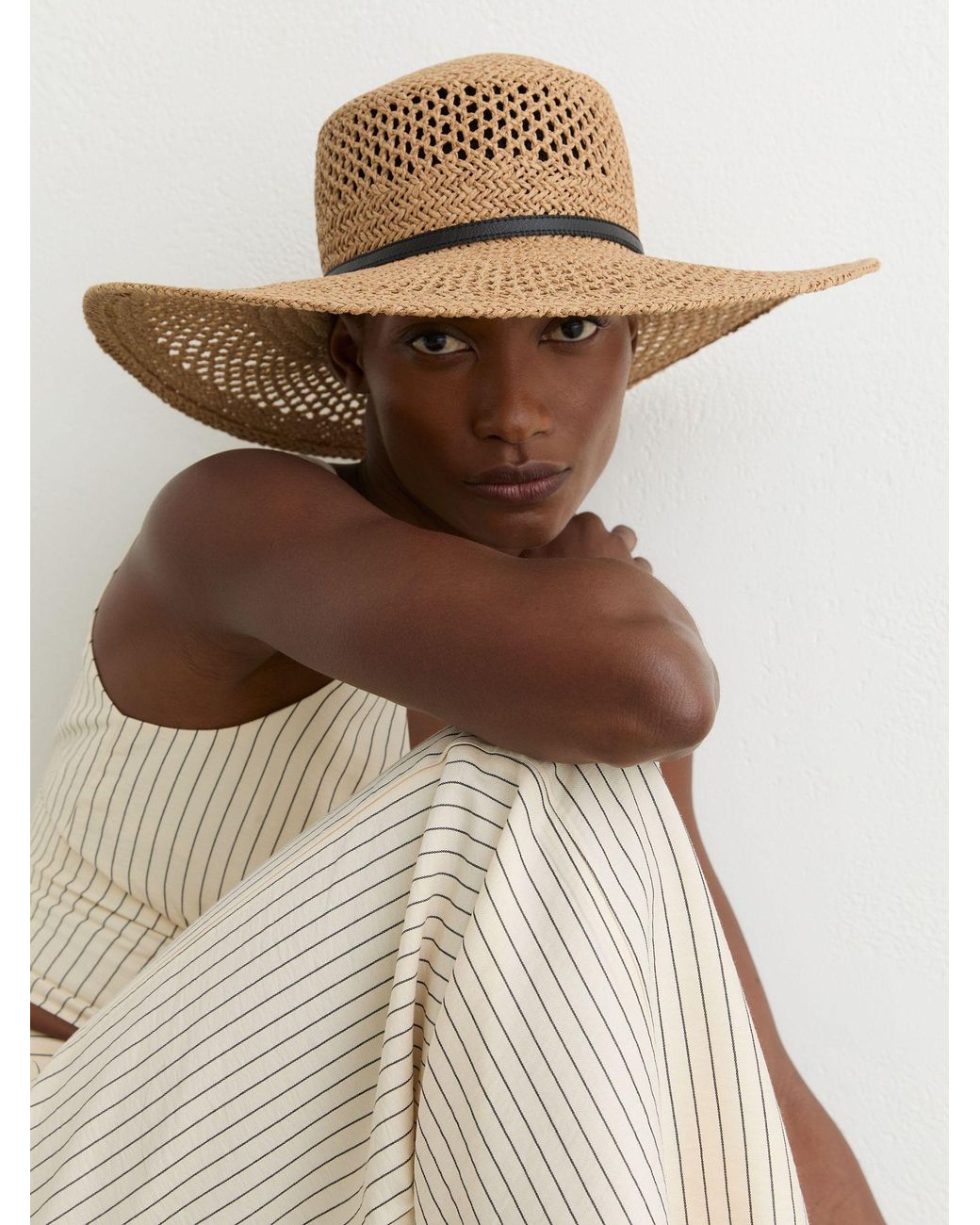 Reiss Natural Contrast-Trim Straw-Effect Hat, M & L