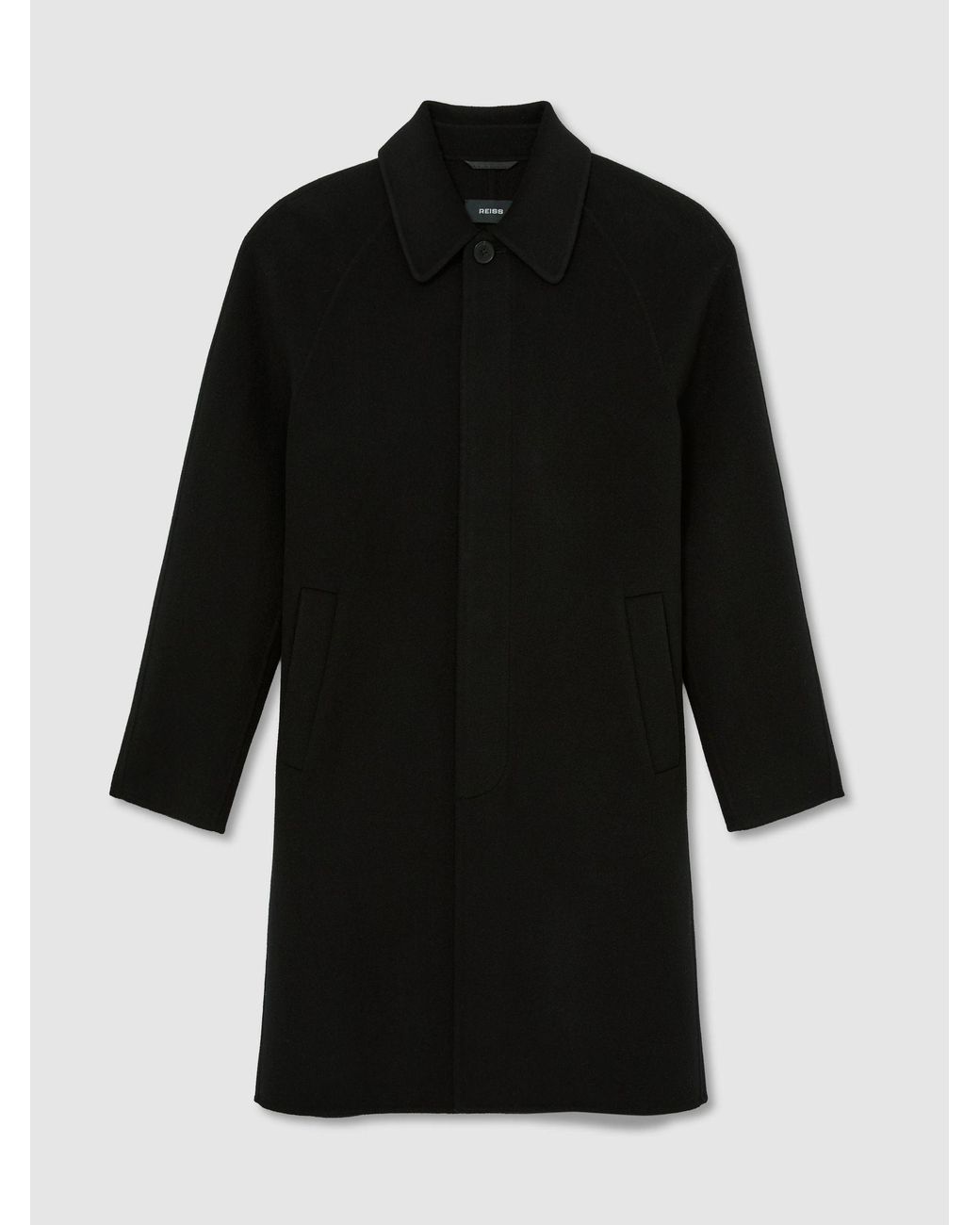Reiss Black Wool-Blend Single-Breasted Raglan Overcoat for men