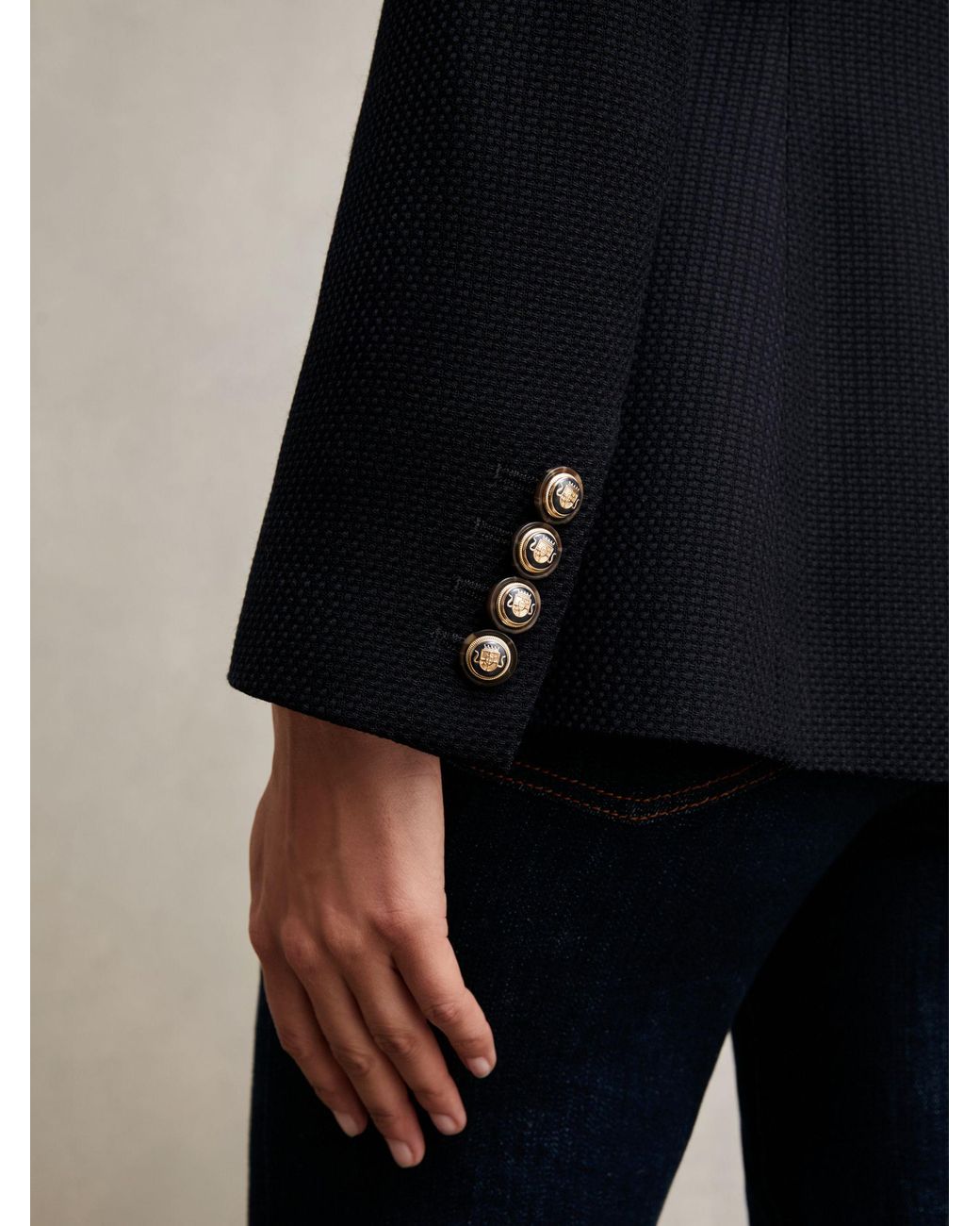 Reiss Blue Single-Breasted Textured Blazer Wool-Blend