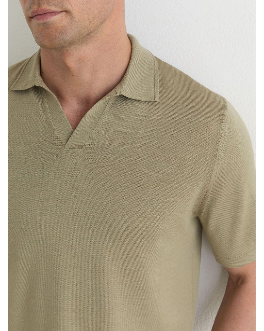 Reiss Green Merino Wool Open-Collar Polo Shirt for men