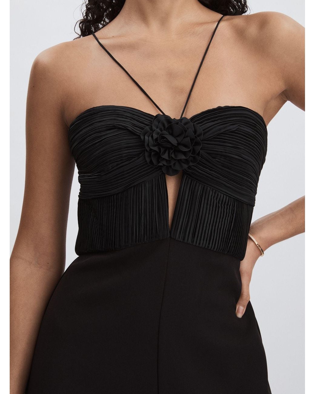 AMUR Black Cady Rosette Jumpsuit