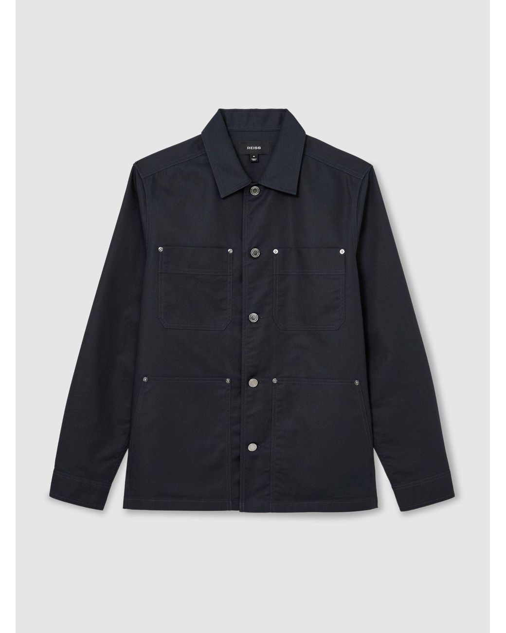 Reiss Blue Cotton-Twill Four-Pocket Overshirt for men