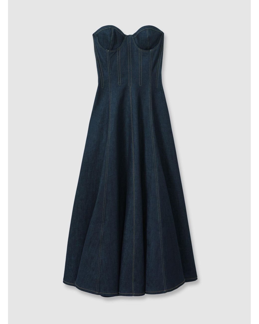 Reiss Blue Strapless Structured Denim Midi Dress