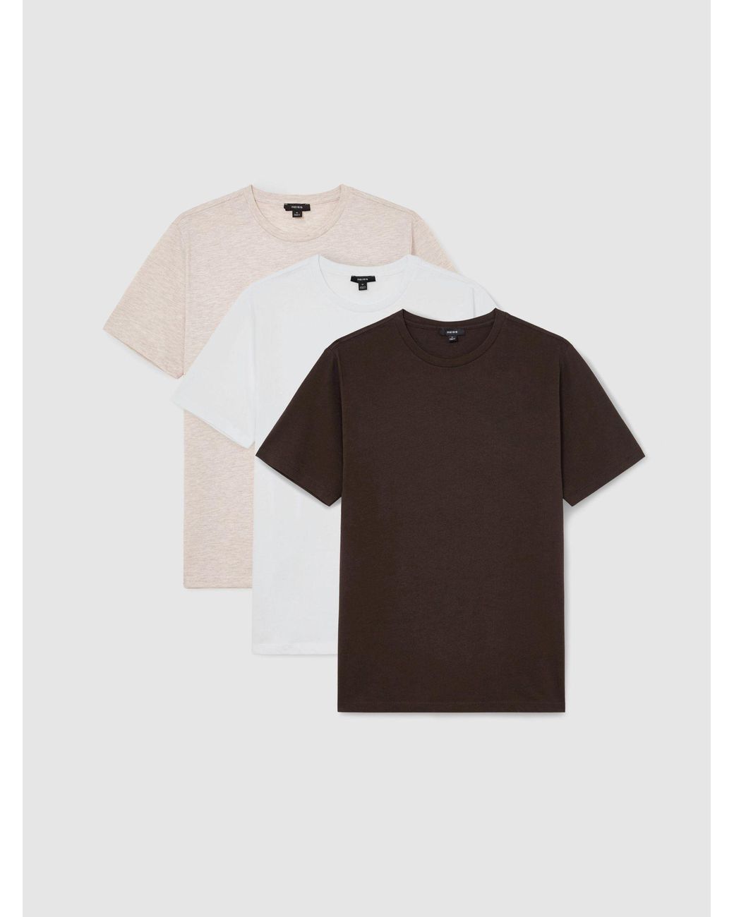Reiss Multicolor Wheat Melange & Coco Bless Pack Cotton Crew-Neck Tailored-Fit T-Shirts-Pack for men