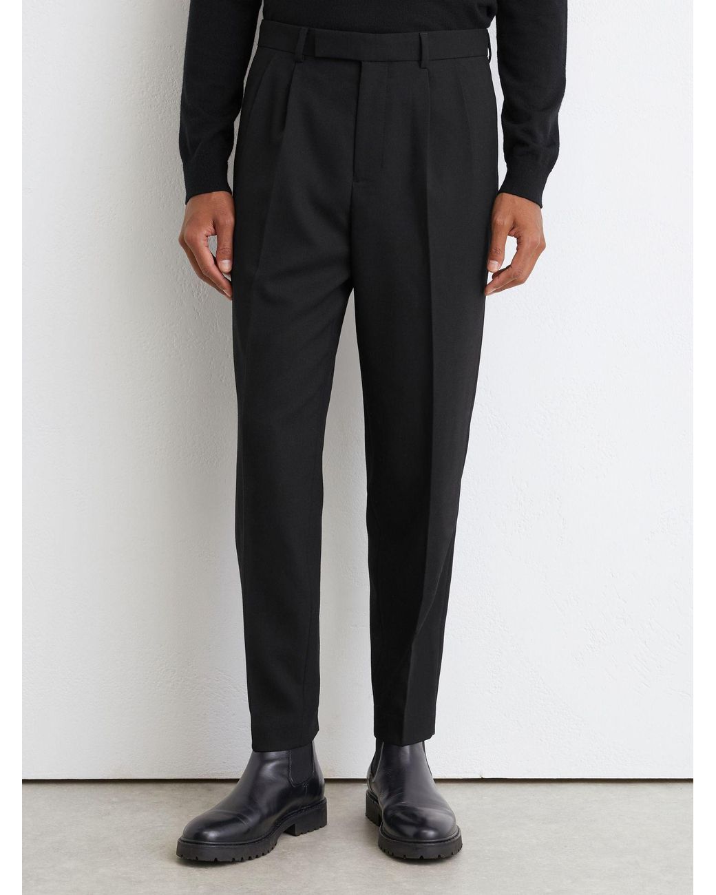 Reiss Blue Tailored Fit Wool-Blend Belted Pleated Trousers for men