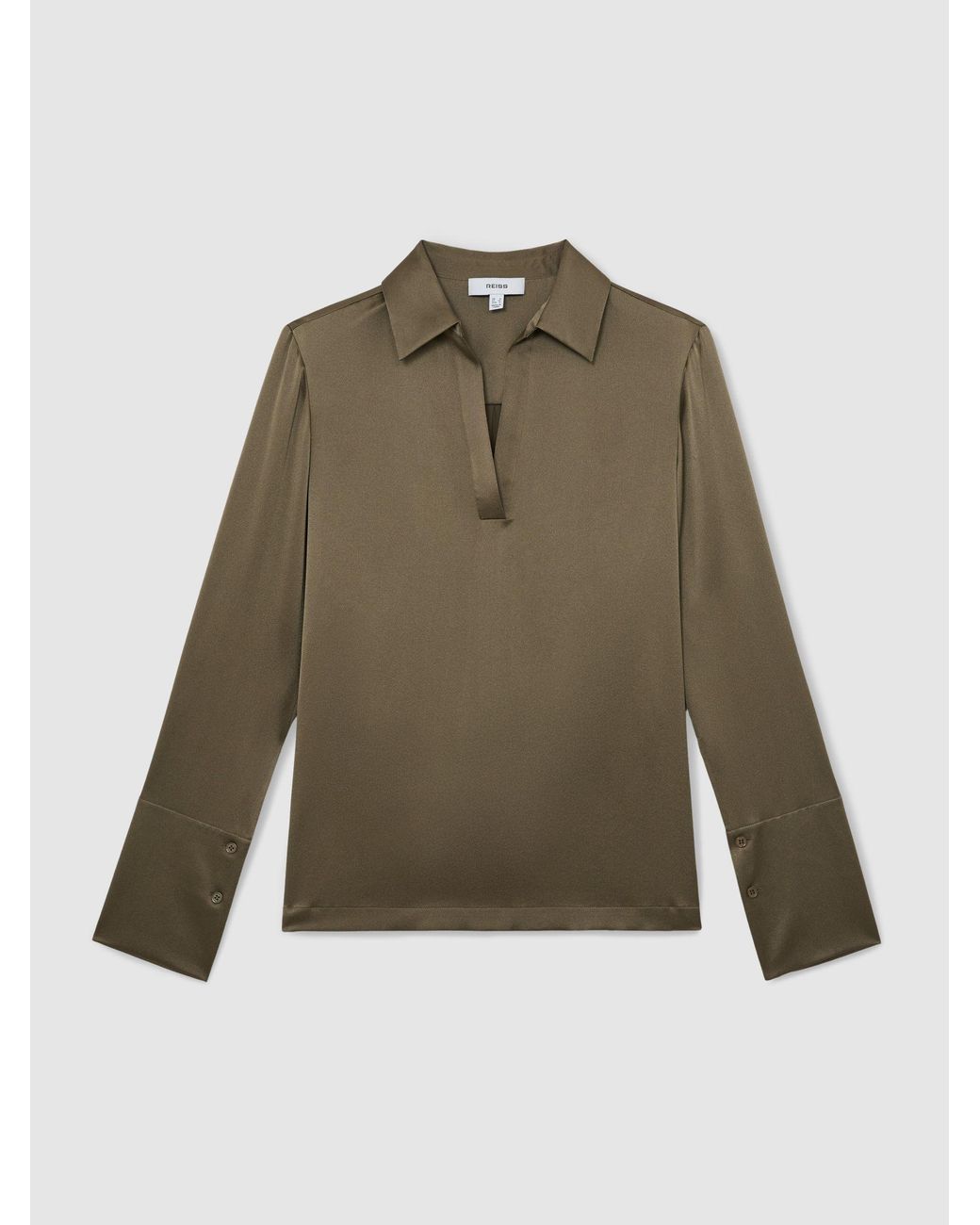 Reiss Brown Silk Open-Collar Blouse