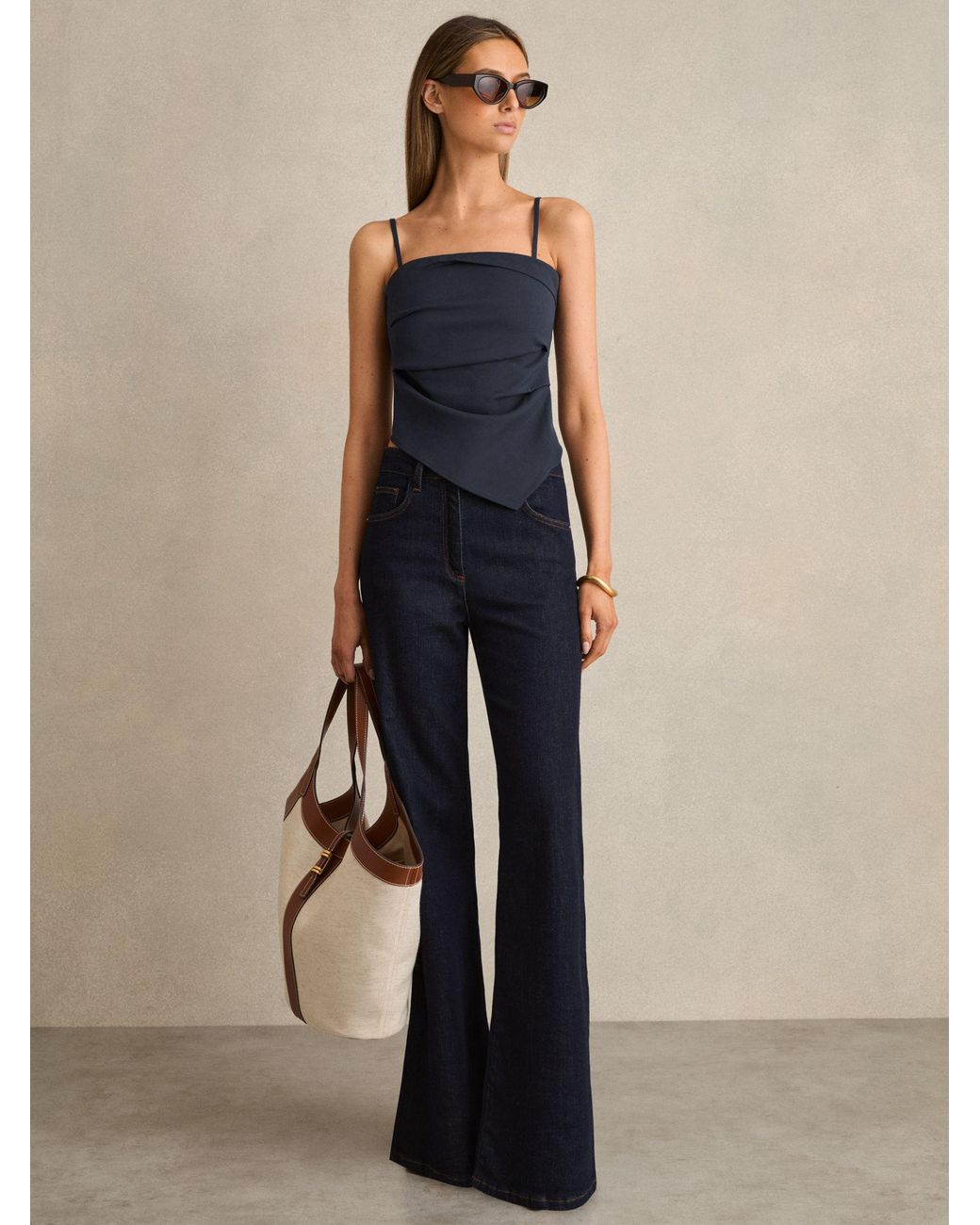 Reiss Blue Millie - Navy Ruched Bandeau Top, Us 10