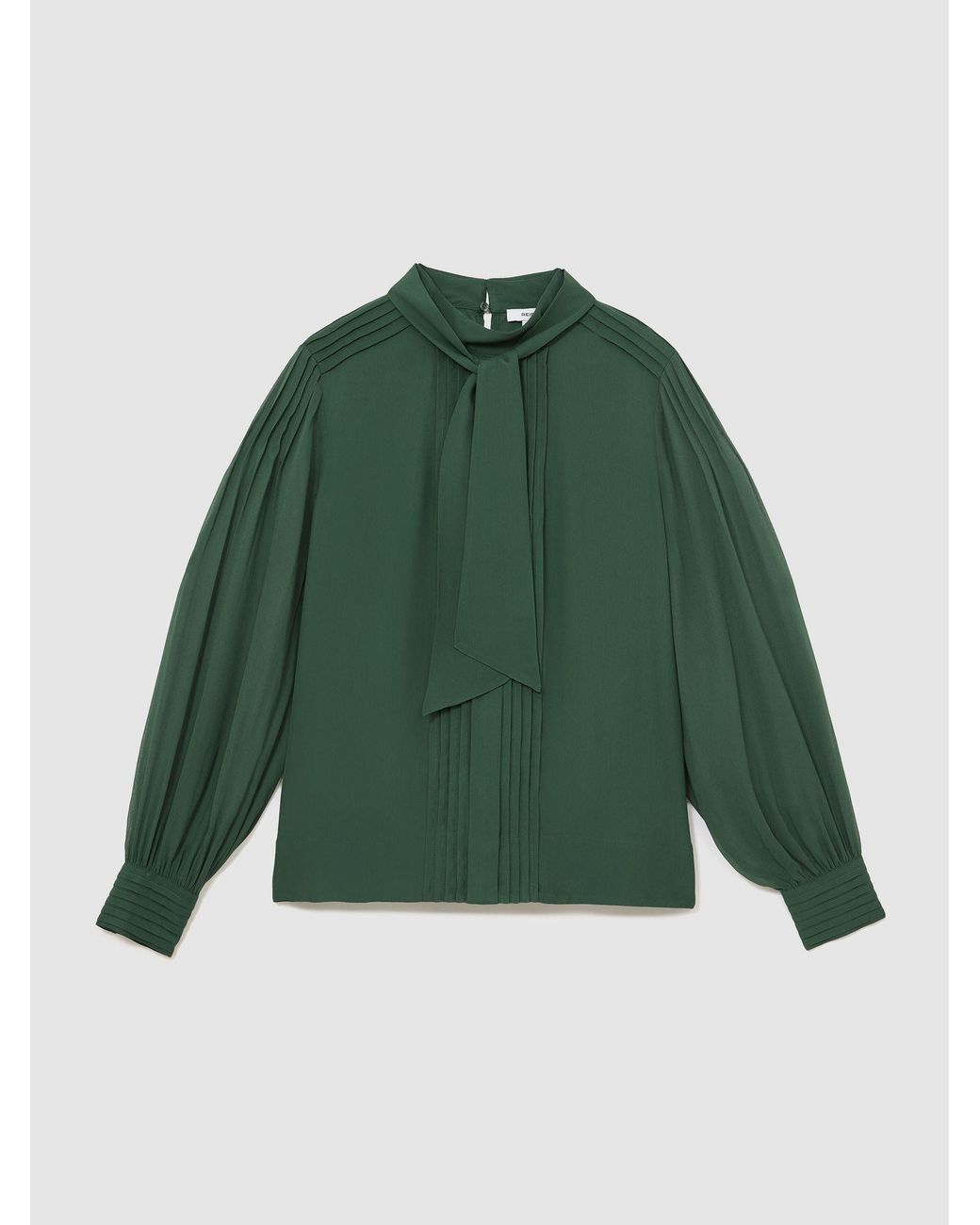 Reiss Green Pintuck-Detail Tie-Back Blouse