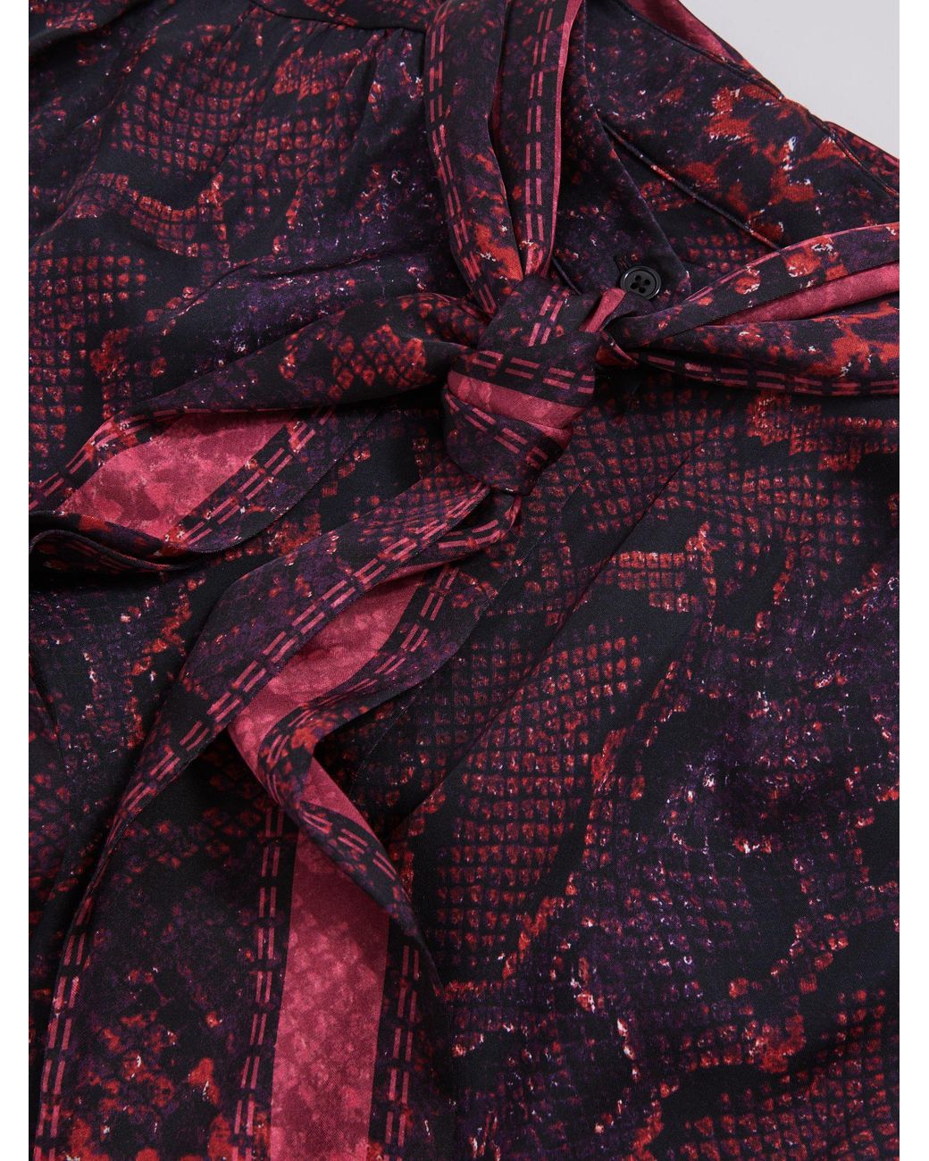 Reiss Blue Snake-Print Tie-Neck Blouse
