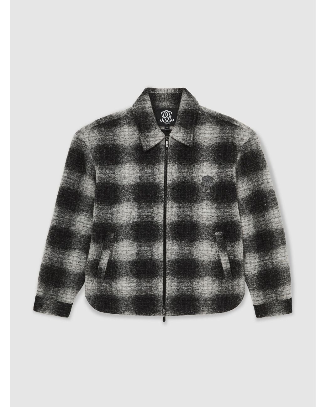 Reiss Natural Barton - Black/white Monogram Embroidered Relaxed Overshirt With Wool, Xl for men