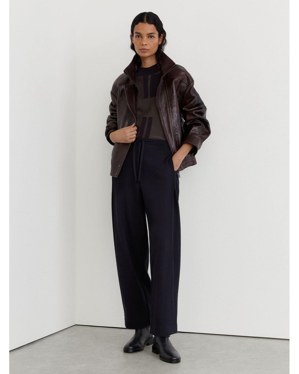 Reiss Blue Leoni - Black Petite Cotton-blend Barrel-leg Drawstring Trousers, Us 2