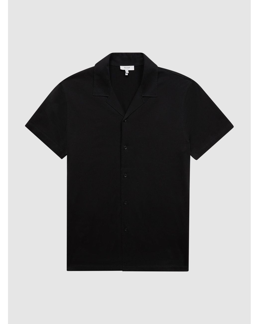 Reiss Caspa - Black Mercerised Jersey Cuban Collar Shirt, S for men