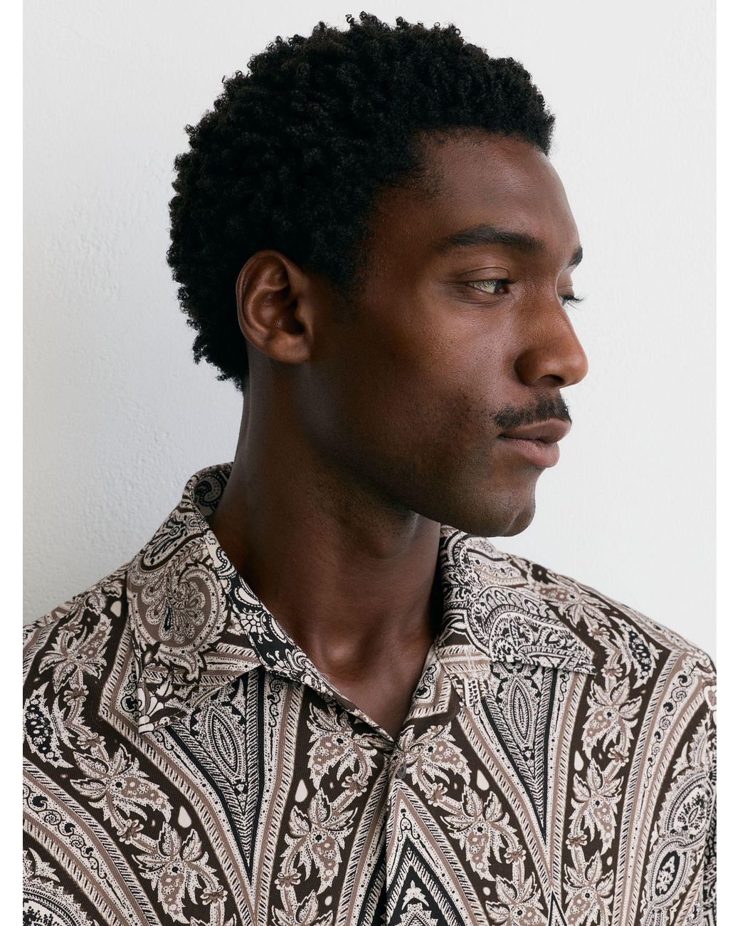 Reiss Gray Paisley-Print Long-Sleeve Shirt Regular-Fit for men