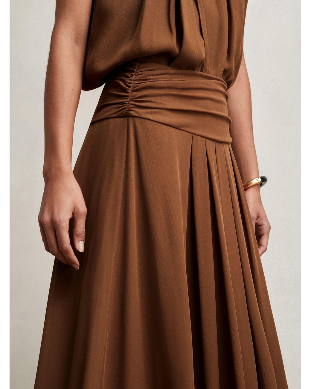 Reiss Brown Jersey Ruched-Waist Maxi Skirt