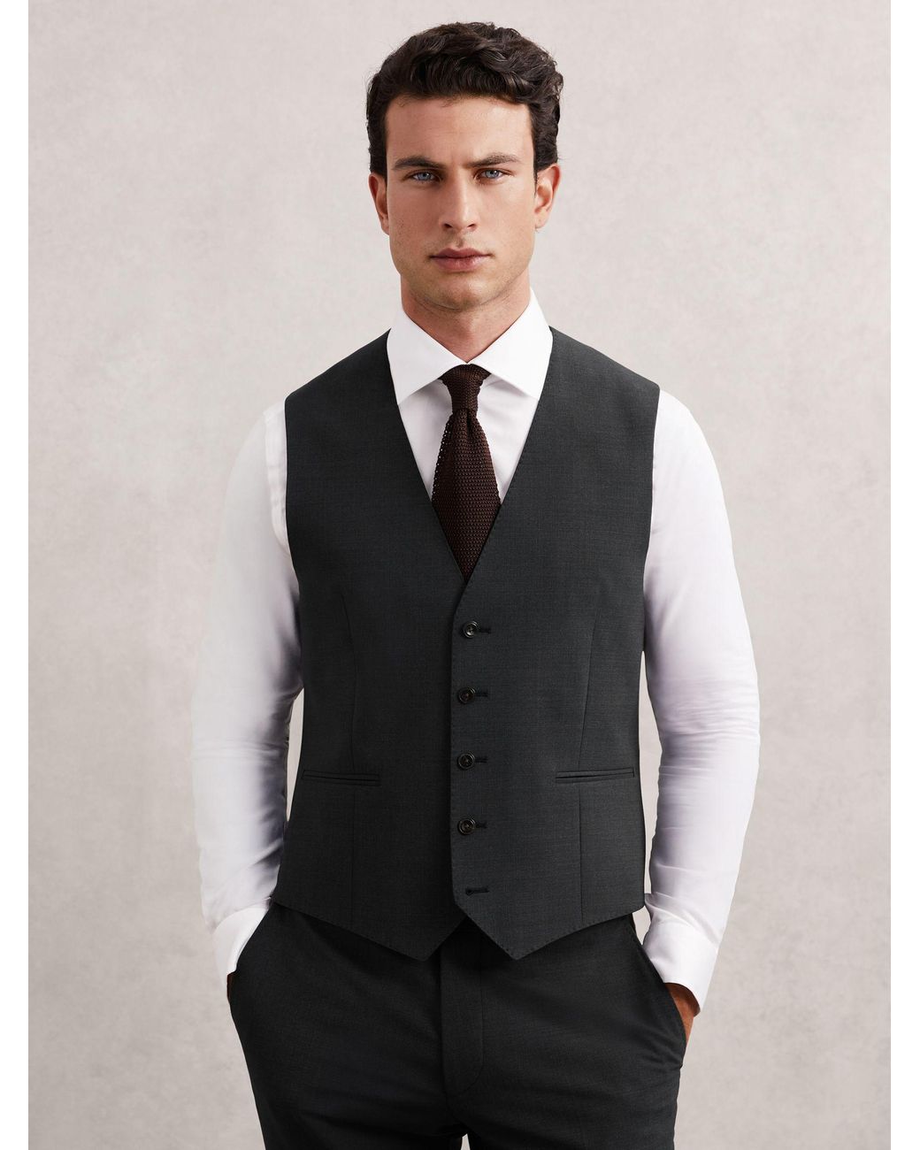 Reiss Black Promise - Grey Wool-blend Tailored-fit Waistcoat, Us 40 Regular for men