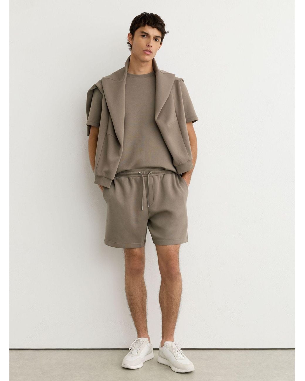 Reiss Natural Sueded Interlock Jersey Drawstring Shorts for men