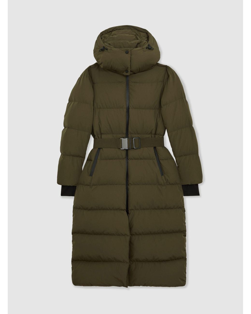 Reiss Natural Petite Belted Longline Hooded Puffer Coat