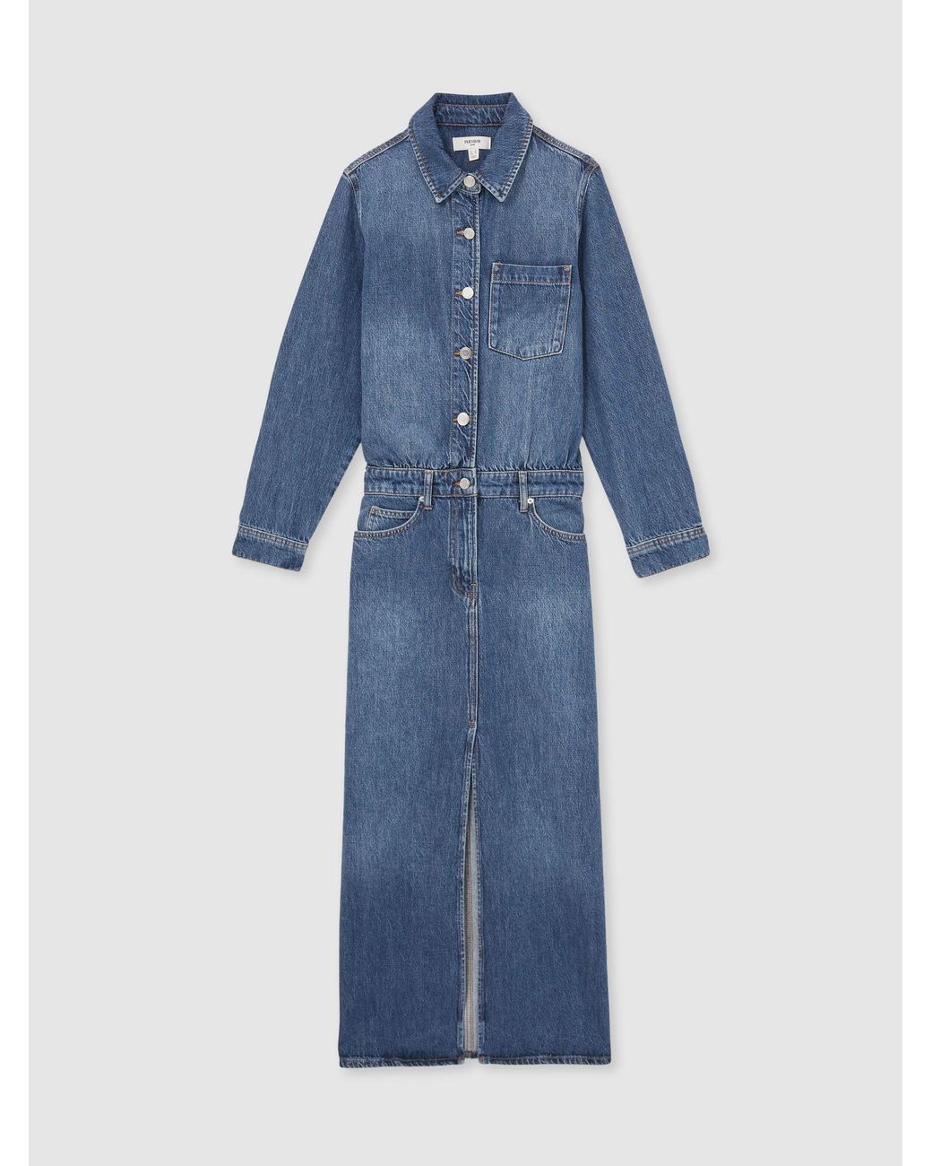 Reiss Blue Terra - Indigo Petite Denim Button-through Midi Dress, Us 12