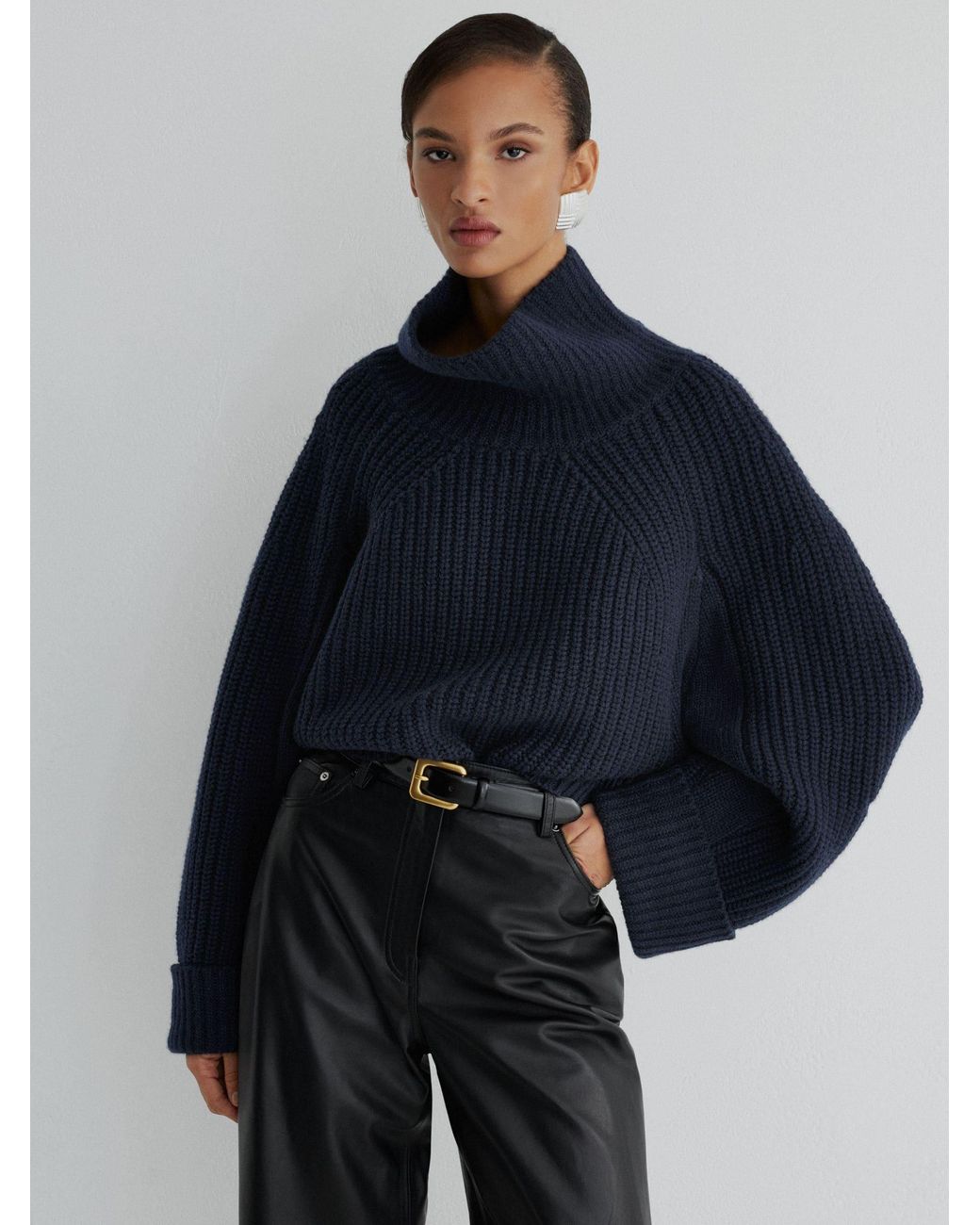ATELIER Blue Wool-Cashmere Ribbed Roll-Neck Jumper