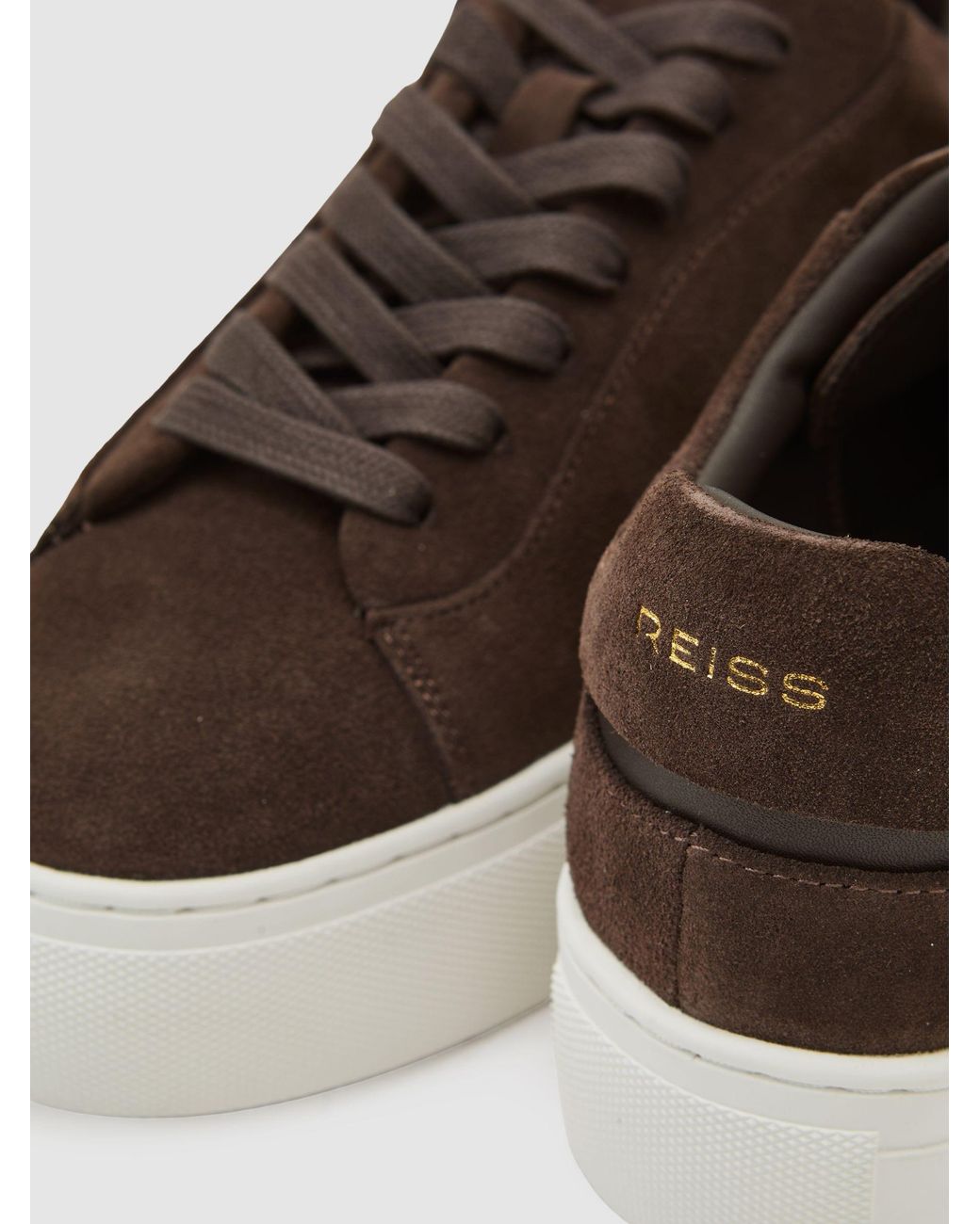 Reiss Brown Francesca Leather Low-Top Trainers