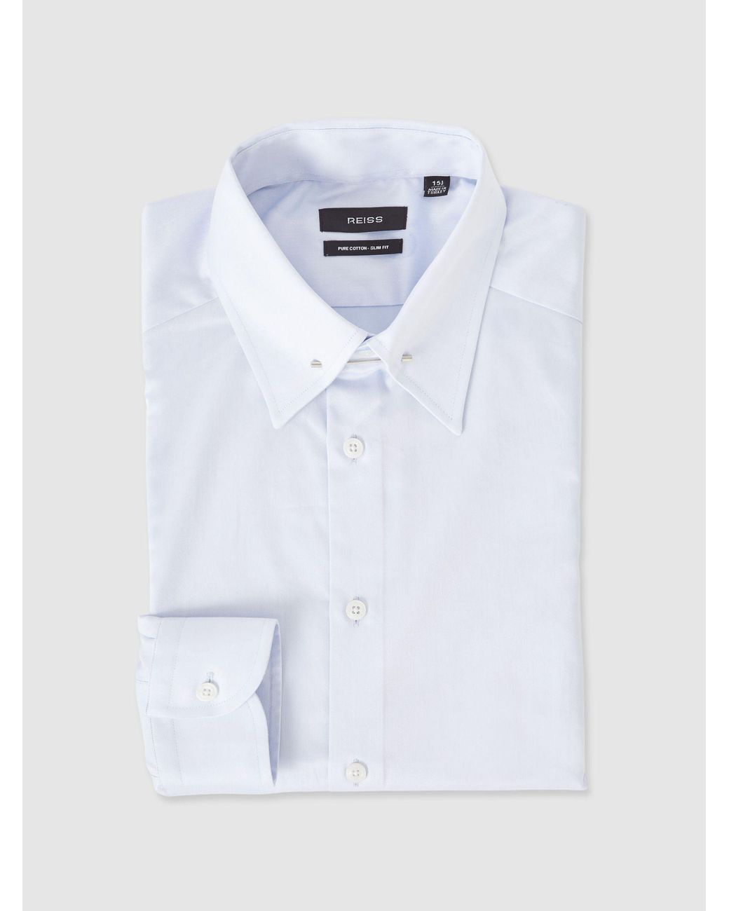 Reiss Blue Slim Fit Cotton Pin Collar Shirt for men