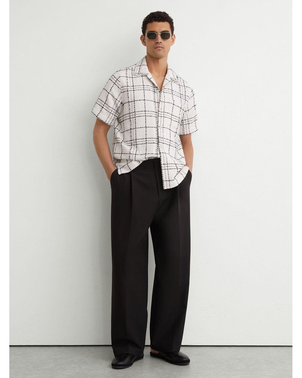 Reiss Natural Textured Check Cuban-Collar Shirt With Cotton for men