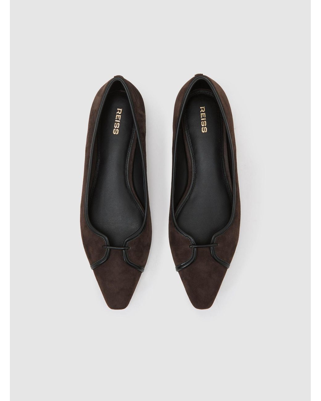 Reiss White Suede Pointed-Toe Ballerina Shoes