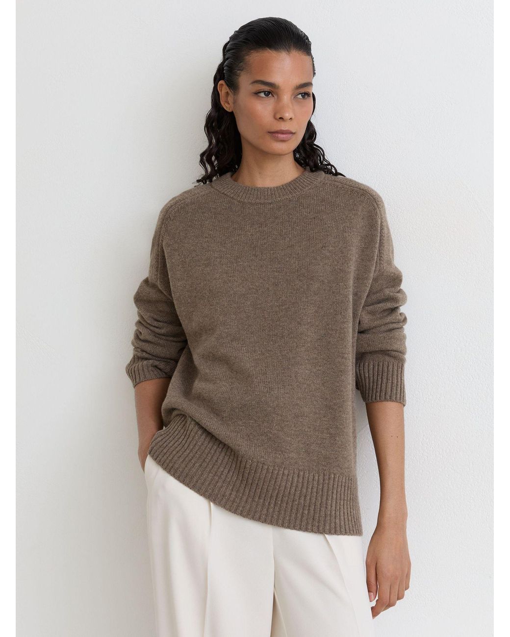 Reiss Brown Wool-Cashmere Crew-Neck Raglan Jumper