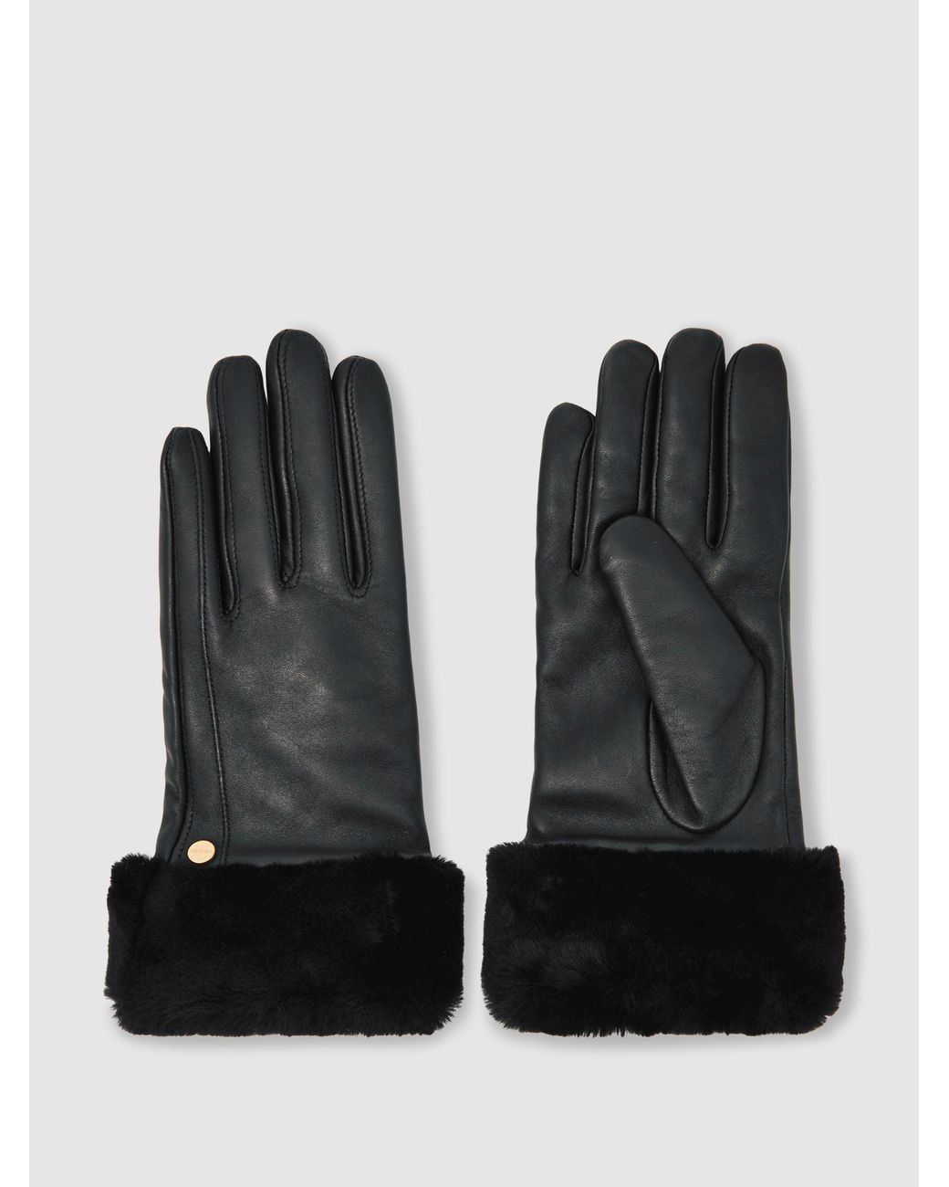 Reiss Black Shearling Cuff Leather Gloves, M & L